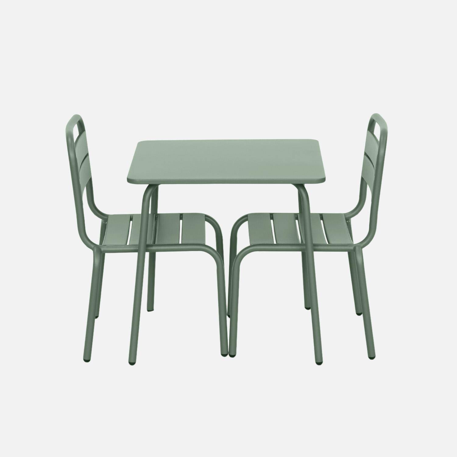 Tisch 48x48cm und 2 Stühle für Kinder, graugrün, 48x48cm, für draußen verwendbar - Anna Photo2