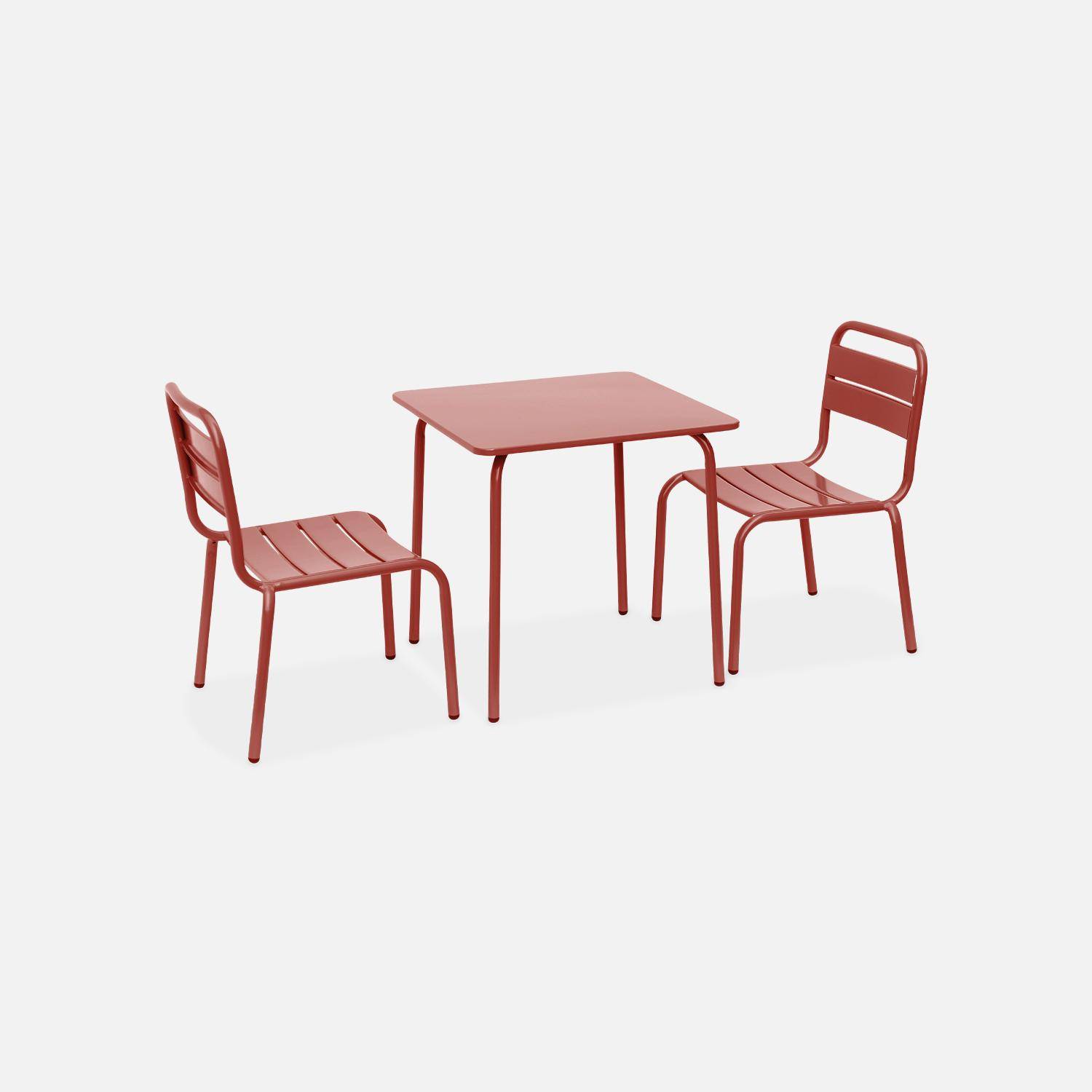 2-seater table and chairs set for kids, metal, Terracotta Photo3