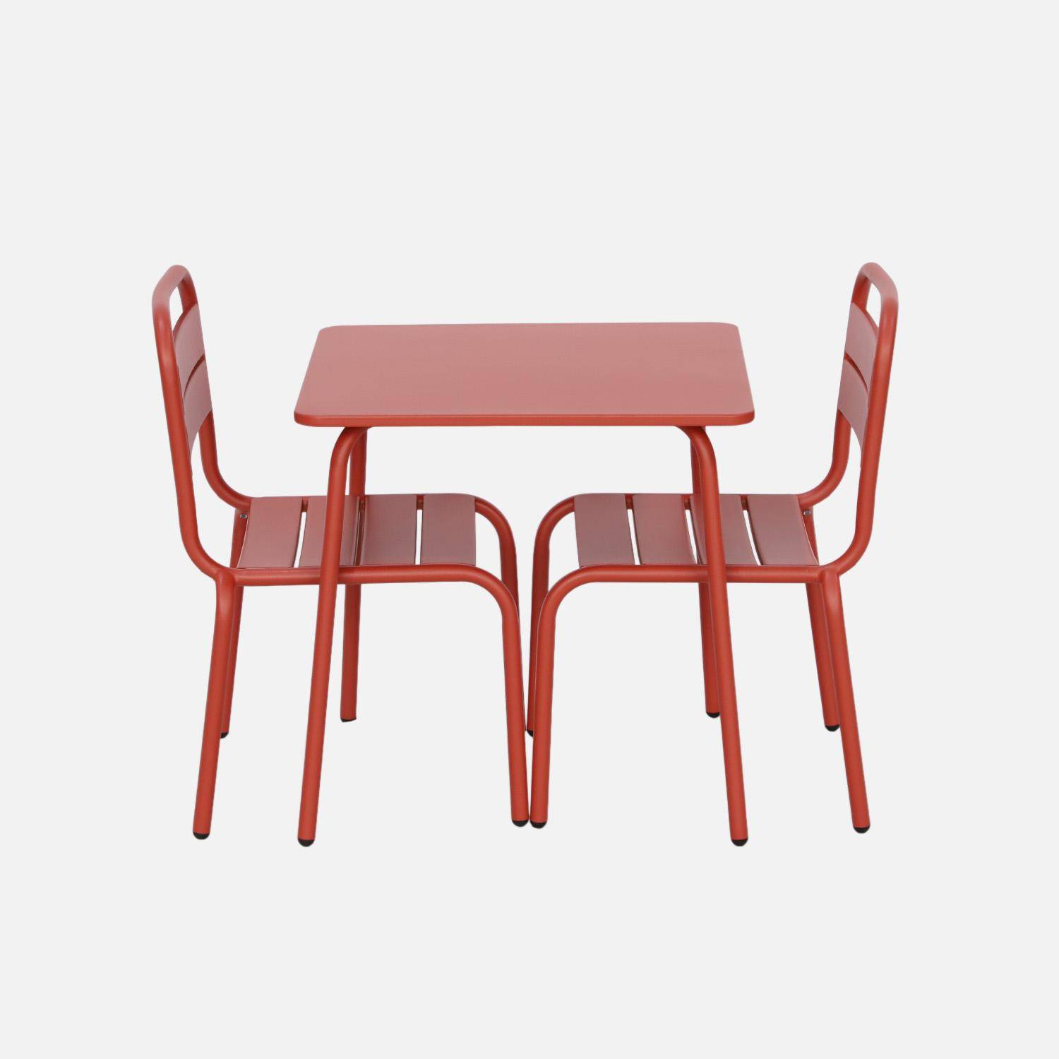 Zestaw mebli ogrodowych dla dzieci, metalowy stół i krzesła - Anna - terakota, 2-osobowy, stół i krzesła, 48x48cm Photo3