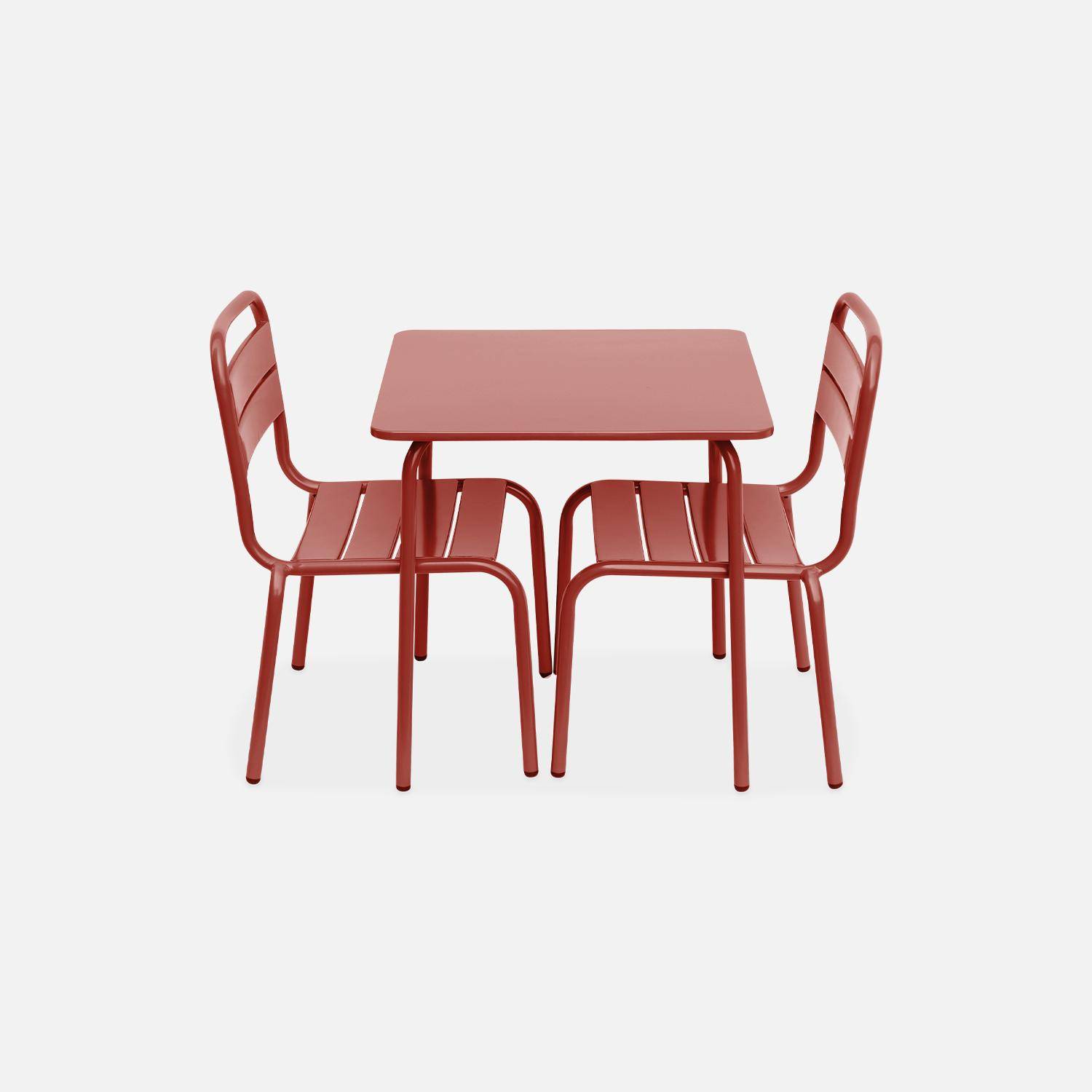 2-seater table and chairs set for kids, metal, Terracotta Photo4