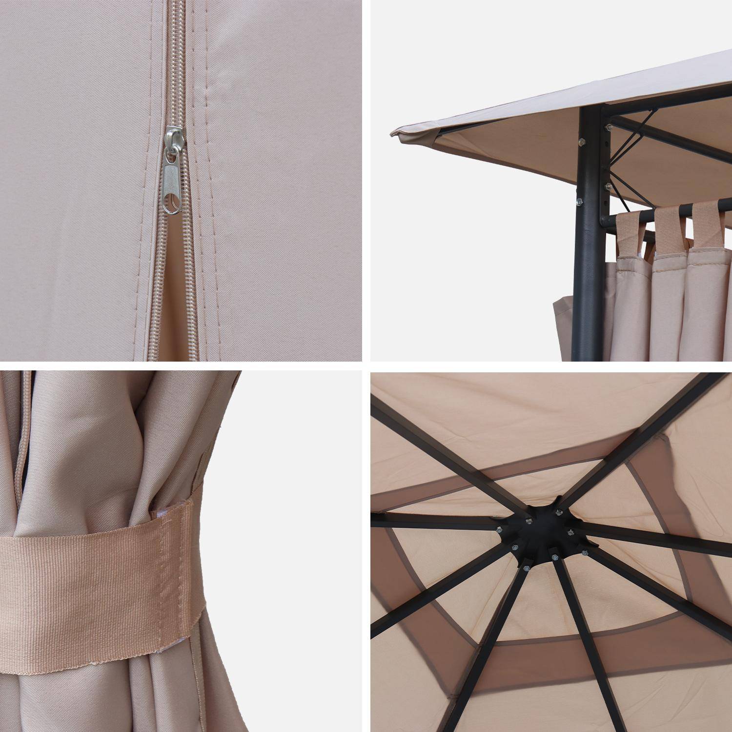 Lona de techo + cortinas para pergola Elusa 3x3m, Cubierta + Cortinas para pérgola Elusa, Beige, 299x299x183 cm,sweeek,Photo3