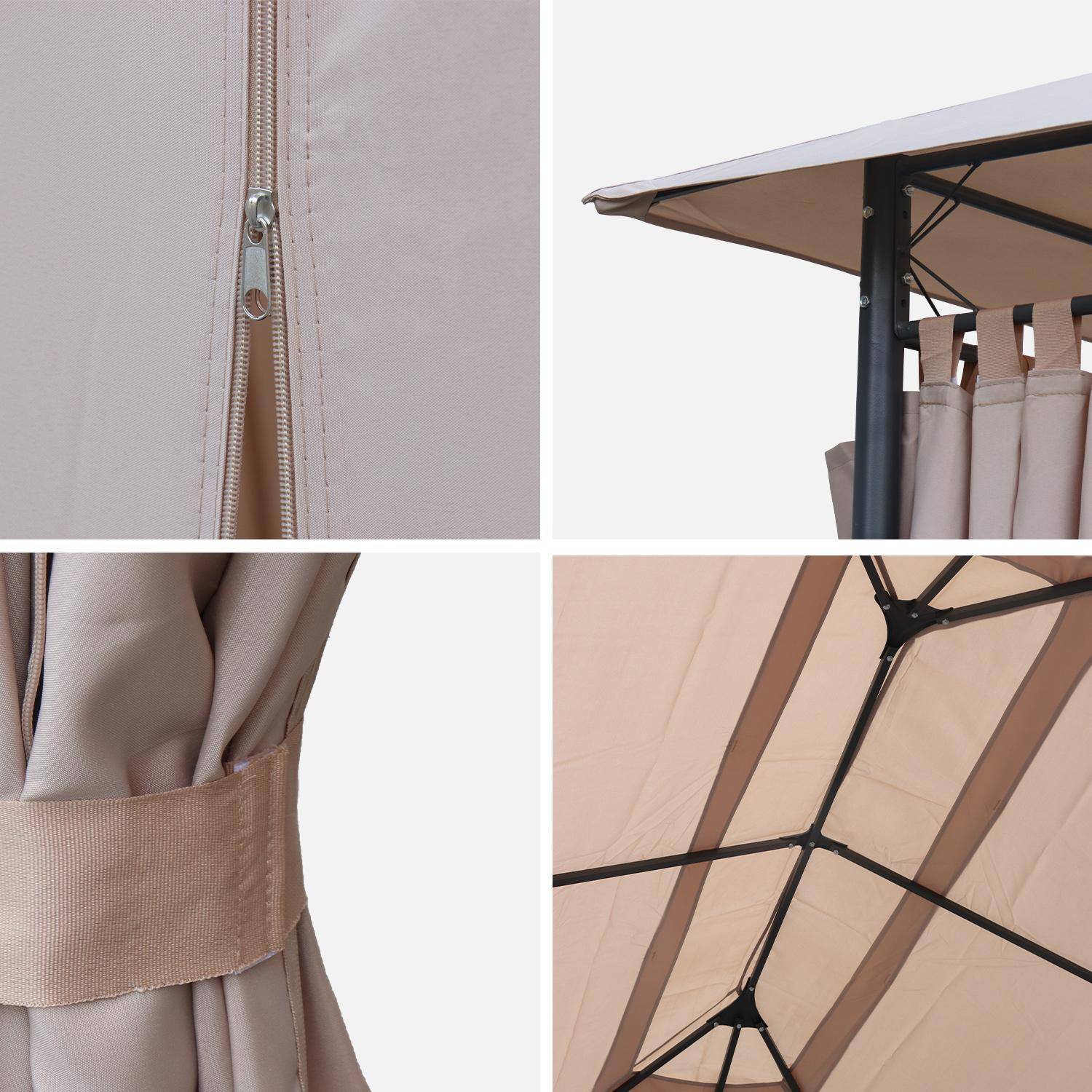 Complete set van beige dakbedekking en gordijnen voor pergola Divio 3x4m,sweeek,Photo2