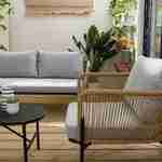 Salon de jardin résine effet corde, 4 places, structure acier, 1 canapé, 2 fauteuil et 1 table basse Photo2