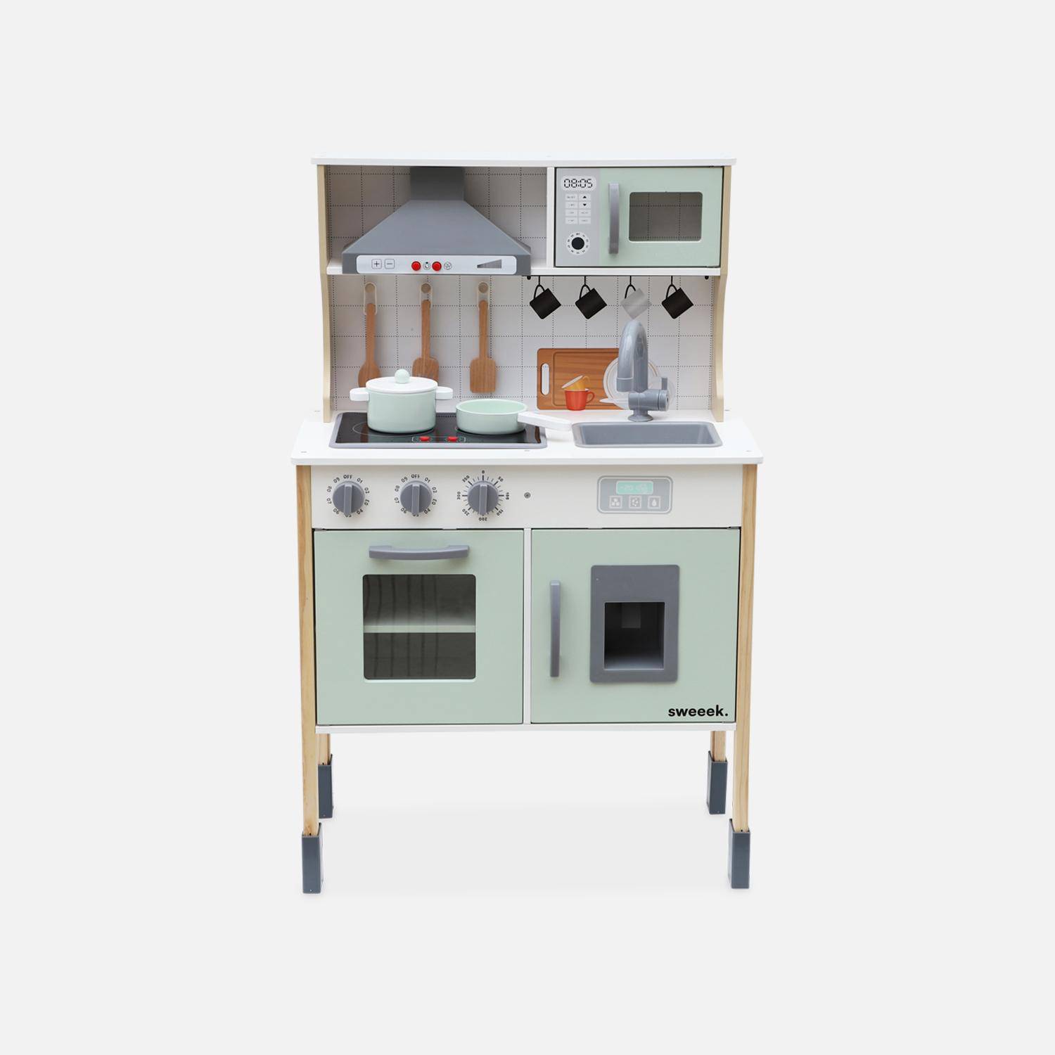 Panel de cocina infantil, accesorios incluidos, campana, placa de cocción, microondas electrónico Photo6