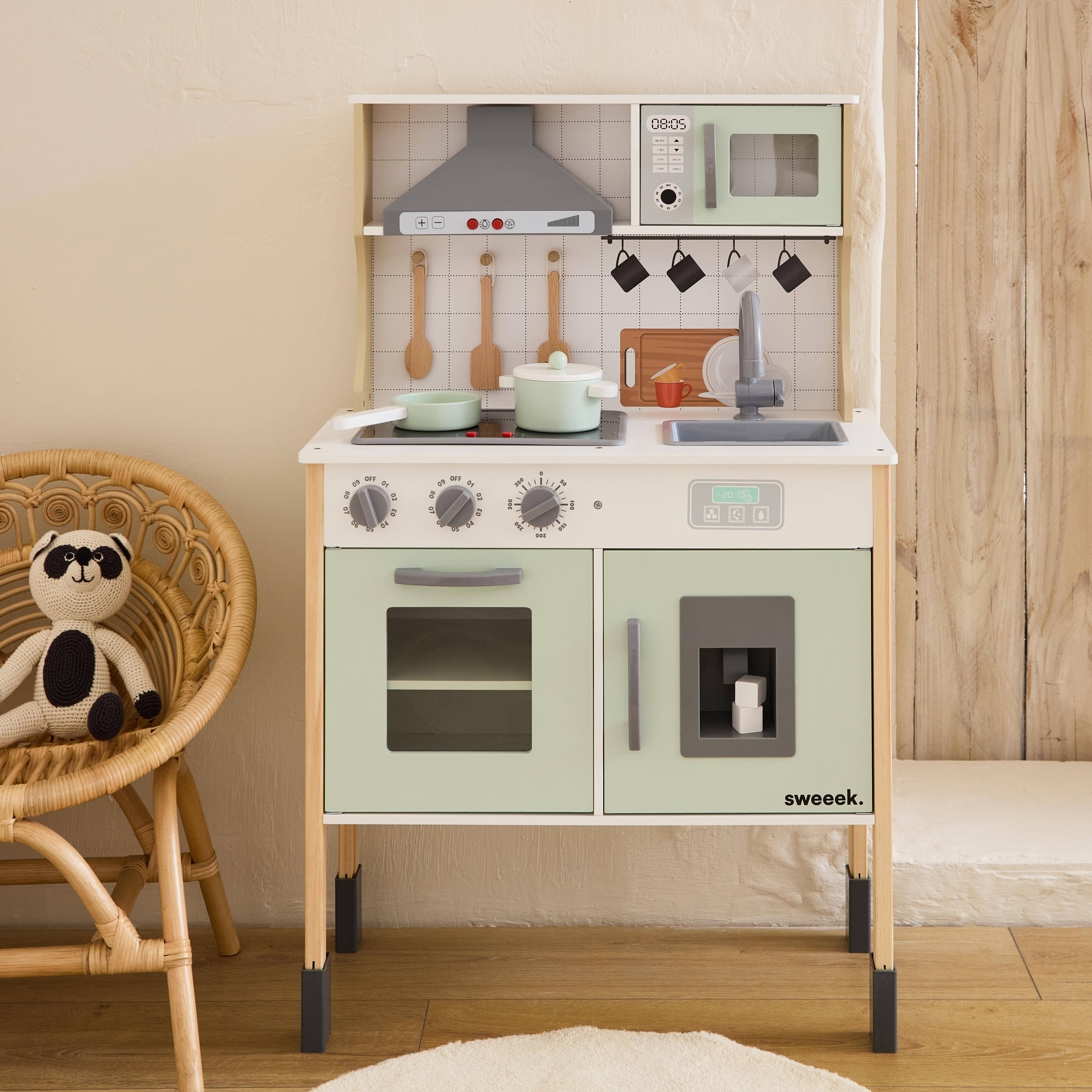 Panel de cocina infantil, accesorios incluidos, campana, placa de cocción, microondas electrónico,sweeek,Photo1
