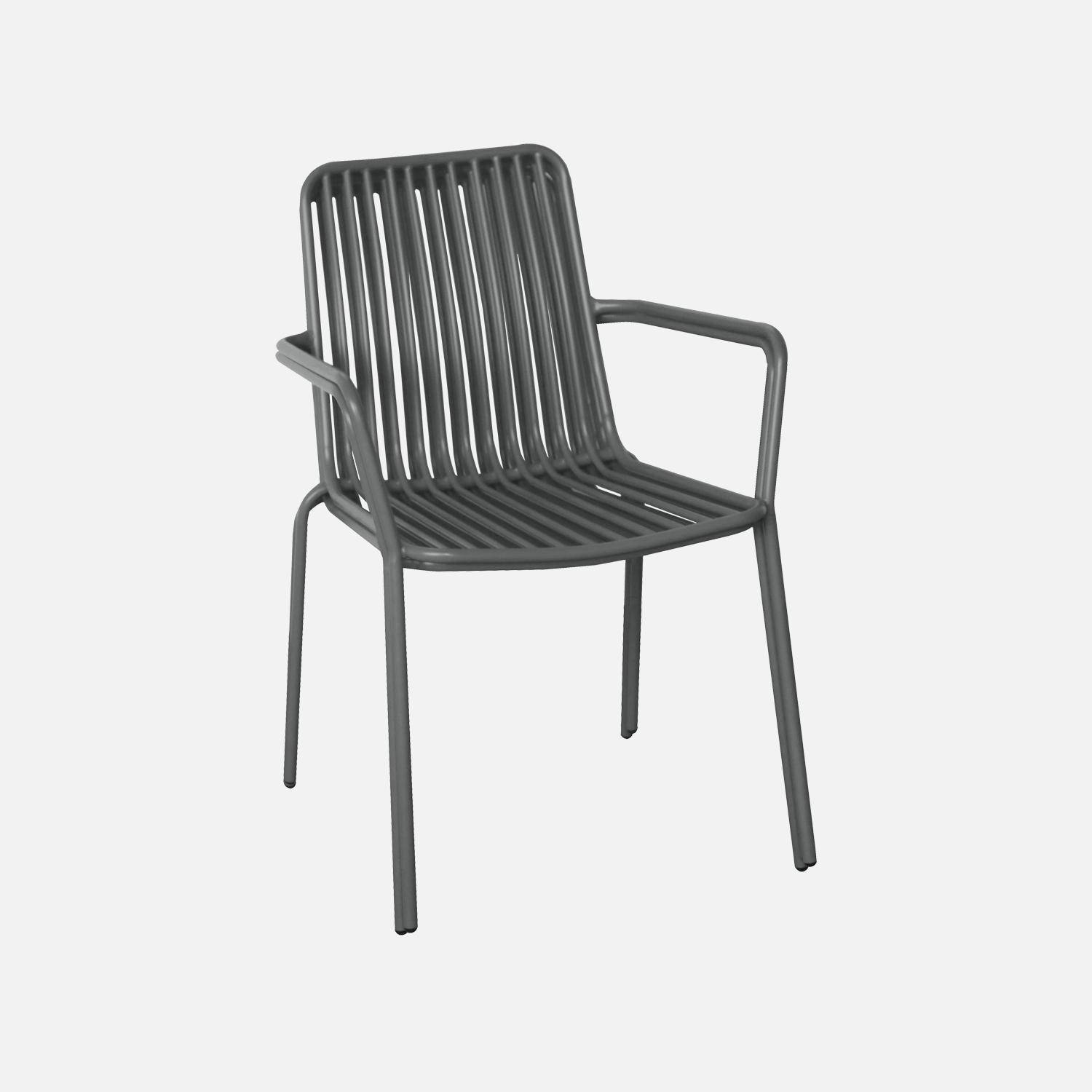 2er Set stapelbare anthrazitfarbene Stühle aus Stahl mit Armlehnen - Florida Photo6