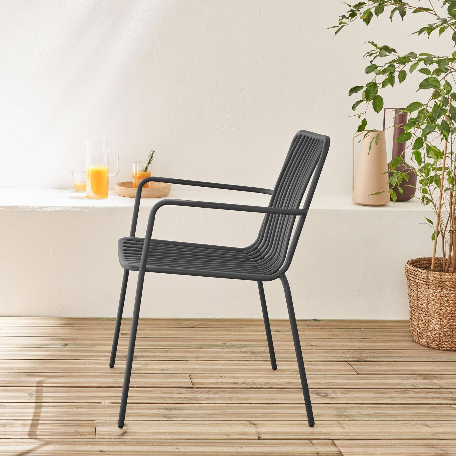Set of 2 anthracite stacking steel armchairs Photo3
