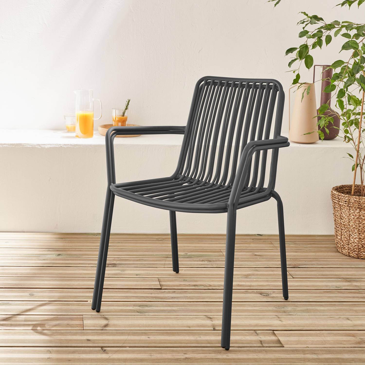 Set of 2 anthracite stacking steel armchairs Photo2