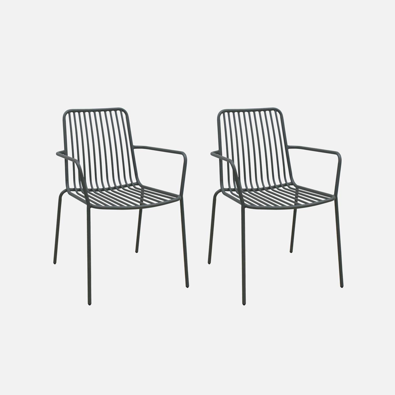 2er Set stapelbare anthrazitfarbene Stühle aus Stahl mit Armlehnen - Florida Photo4