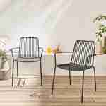 2er Set stapelbare anthrazitfarbene Stühle aus Stahl mit Armlehnen - Florida Photo1