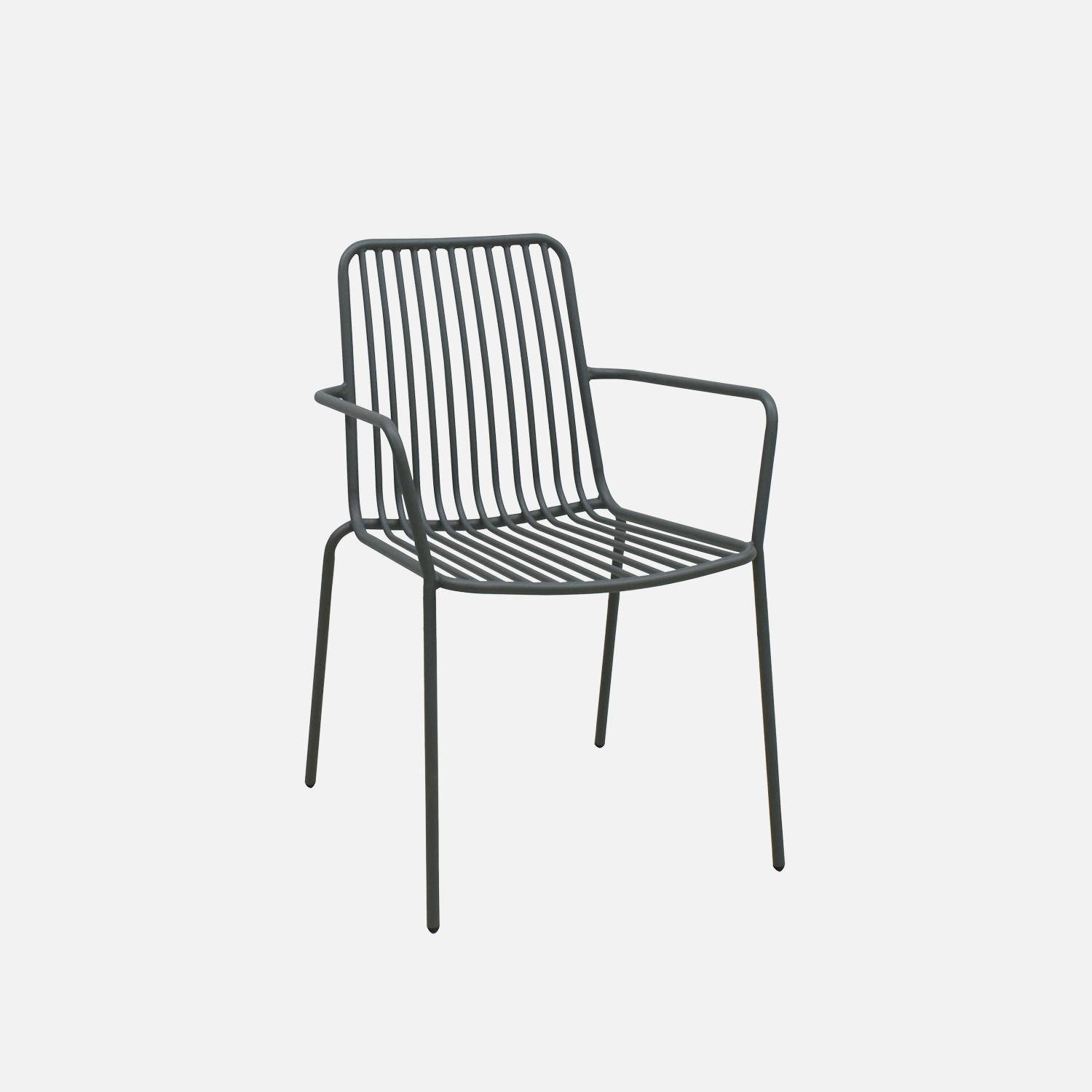 2er Set stapelbare anthrazitfarbene Stühle aus Stahl mit Armlehnen - Florida Photo5