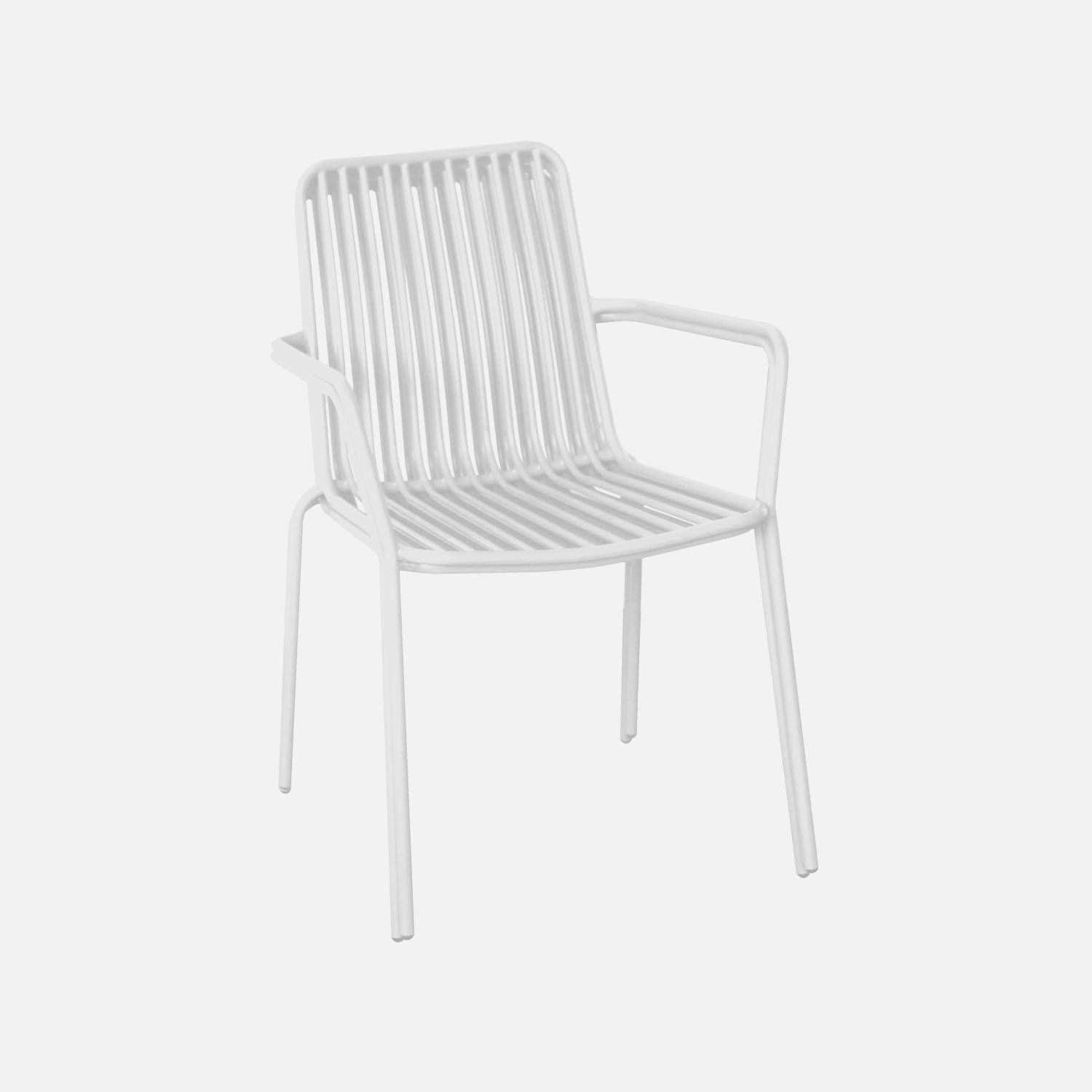 2er Set stapelbare weiße Stühle aus Stahl mit Armlehnen- Florida,sweeek,Photo6