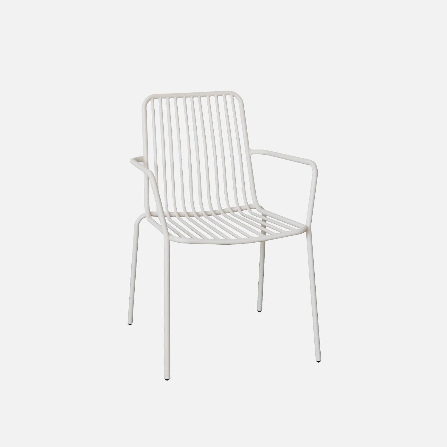 2er Set stapelbare weiße Stühle aus Stahl mit Armlehnen- Florida,sweeek,Photo5