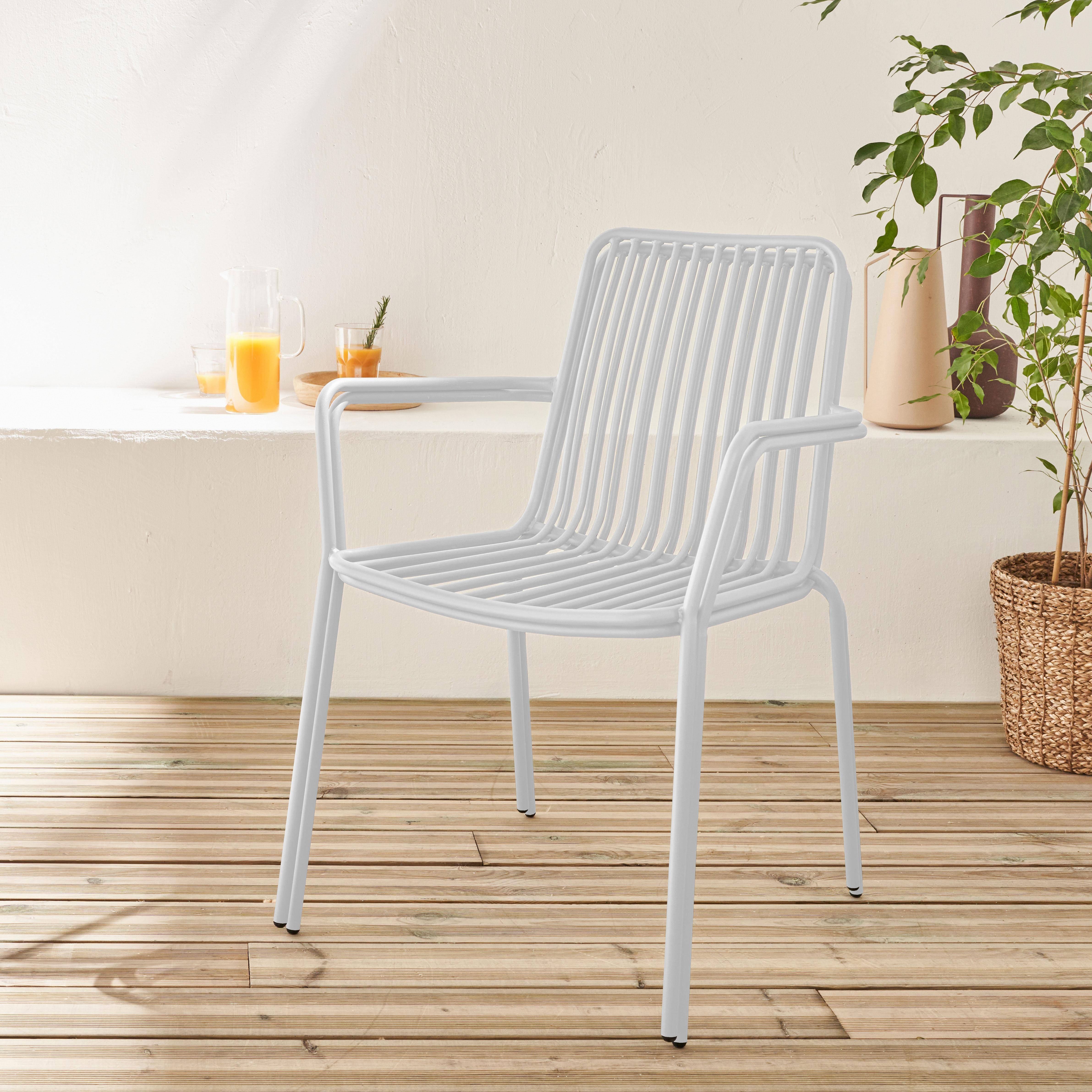 2er Set stapelbare weiße Stühle aus Stahl mit Armlehnen- Florida,sweeek,Photo2