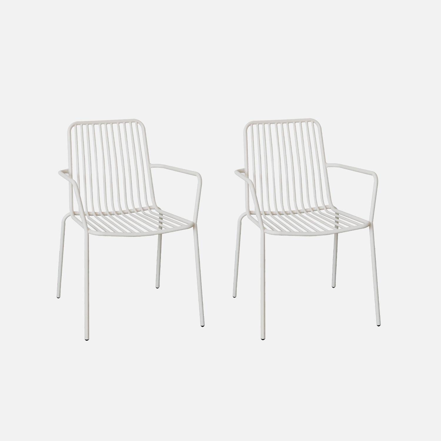2er Set stapelbare weiße Stühle aus Stahl mit Armlehnen- Florida,sweeek,Photo4