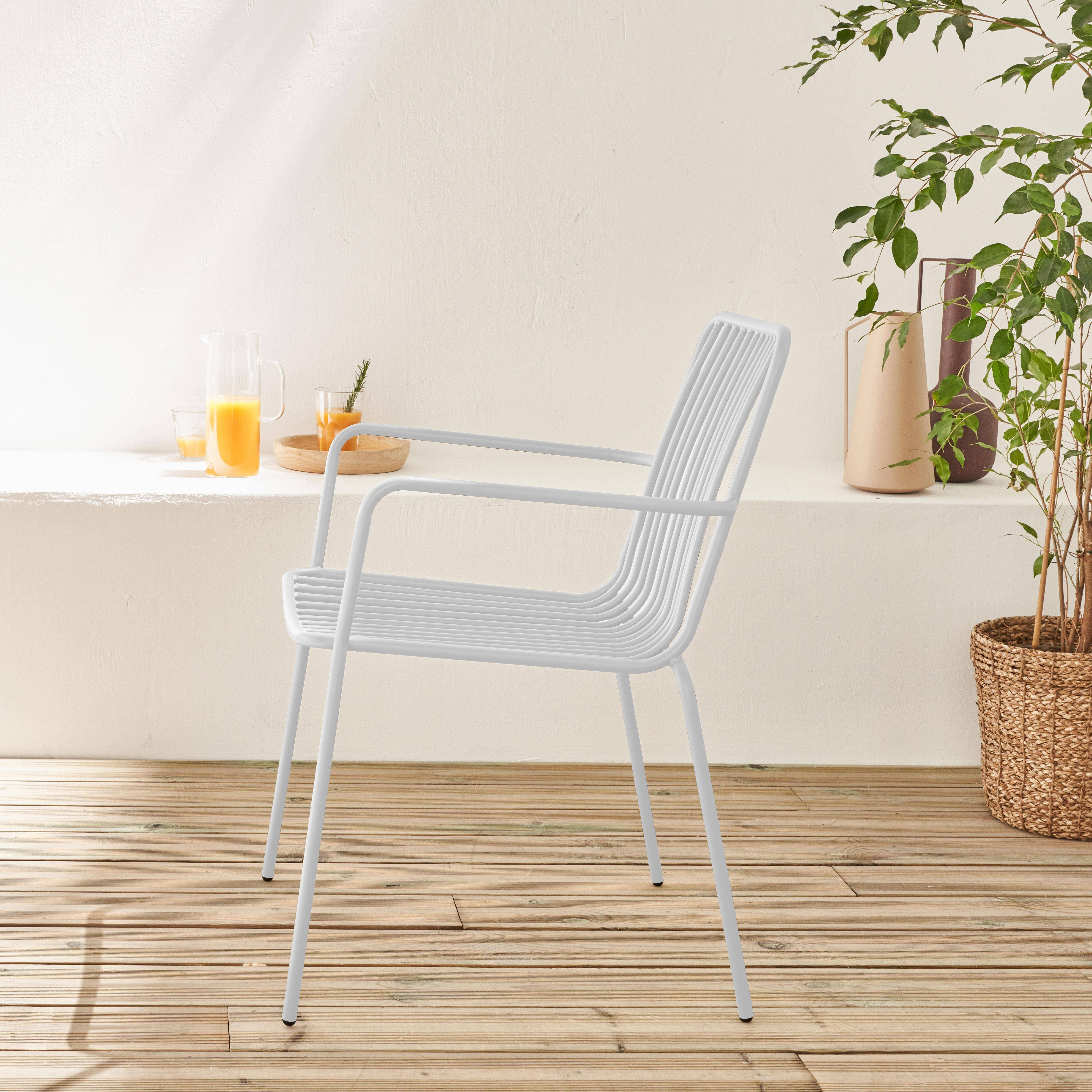 2er Set stapelbare weiße Stühle aus Stahl mit Armlehnen- Florida,sweeek,Photo3