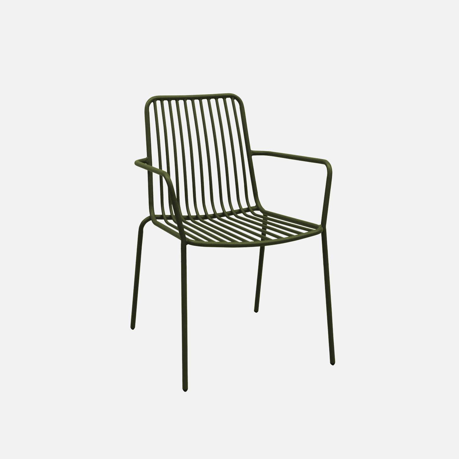 2er Set stapelbare Stühle aus Stahl mit Armlehnen - salbeigrün - Florida,sweeek,Photo5