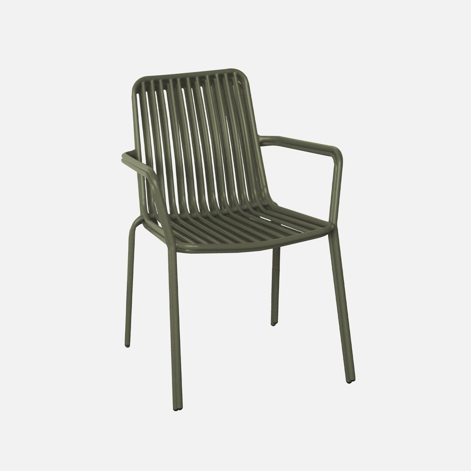 2er Set stapelbare Stühle aus Stahl mit Armlehnen - salbeigrün - Florida,sweeek,Photo6