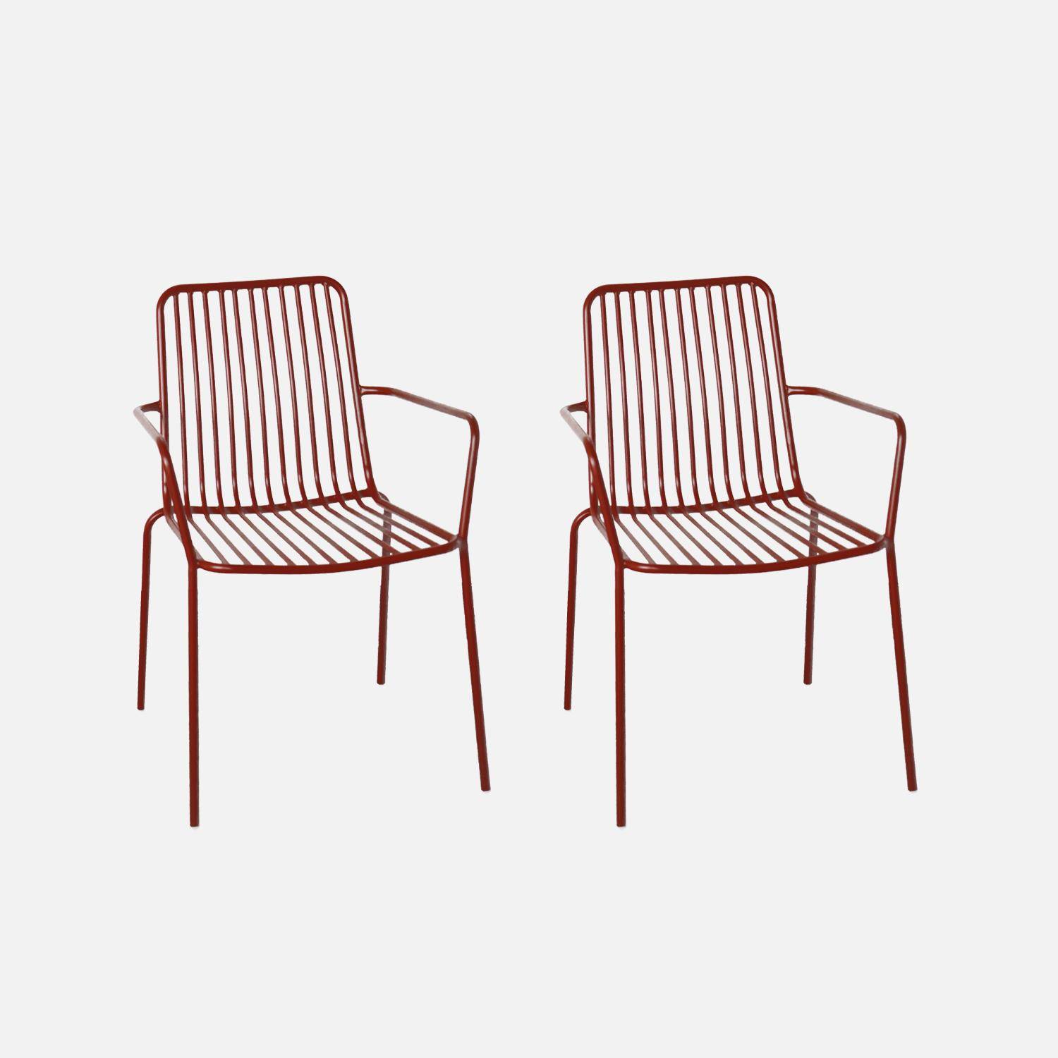 2er Set stapelbare terrakottafarbene Stühle aus Stahl, mit Armlehnen - Florida,sweeek,Photo4