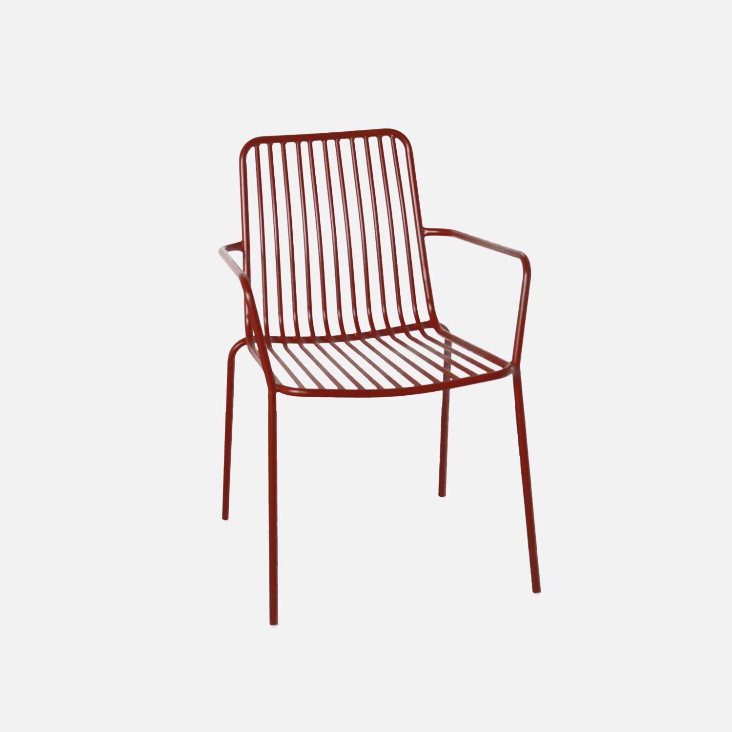 2er Set stapelbare terrakottafarbene Stühle aus Stahl, mit Armlehnen - Florida,sweeek,Photo5