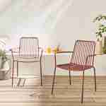 2er Set stapelbare terrakottafarbene Stühle aus Stahl, mit Armlehnen - Florida Photo1