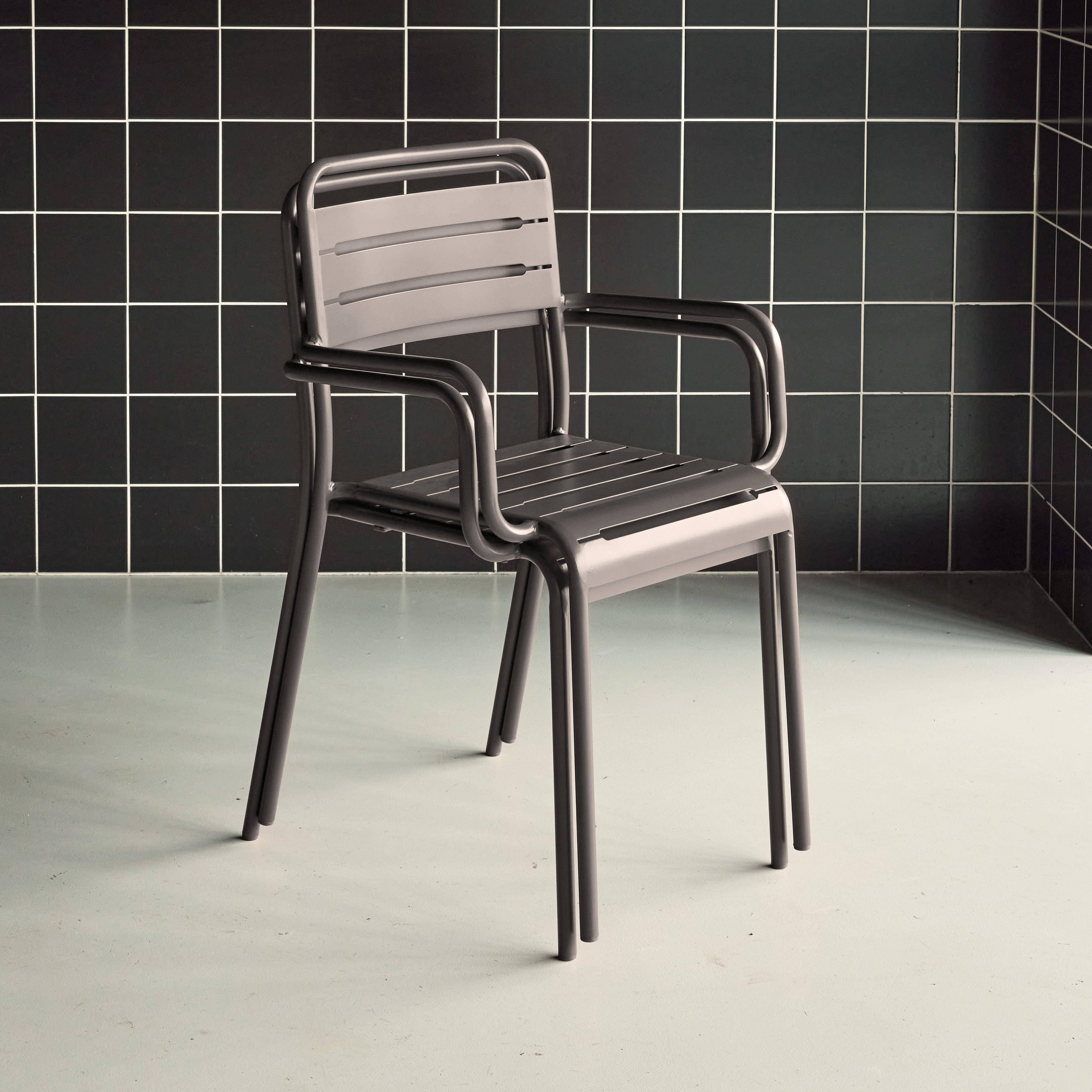 Set of 2 stackable steel garden armchairs, Anthracite | sweeek