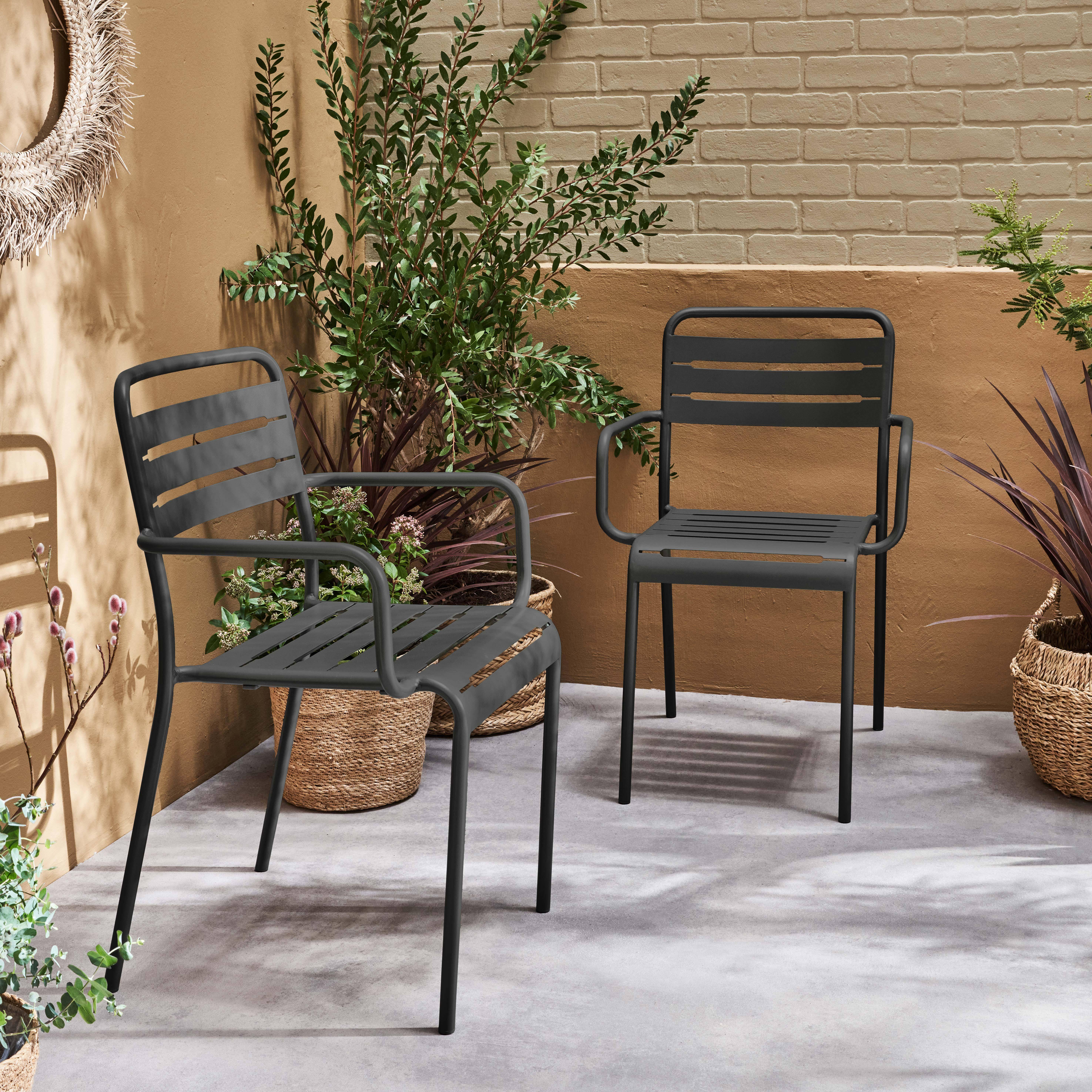 Set of 2 stackable steel garden armchairs, Anthracite | sweeek