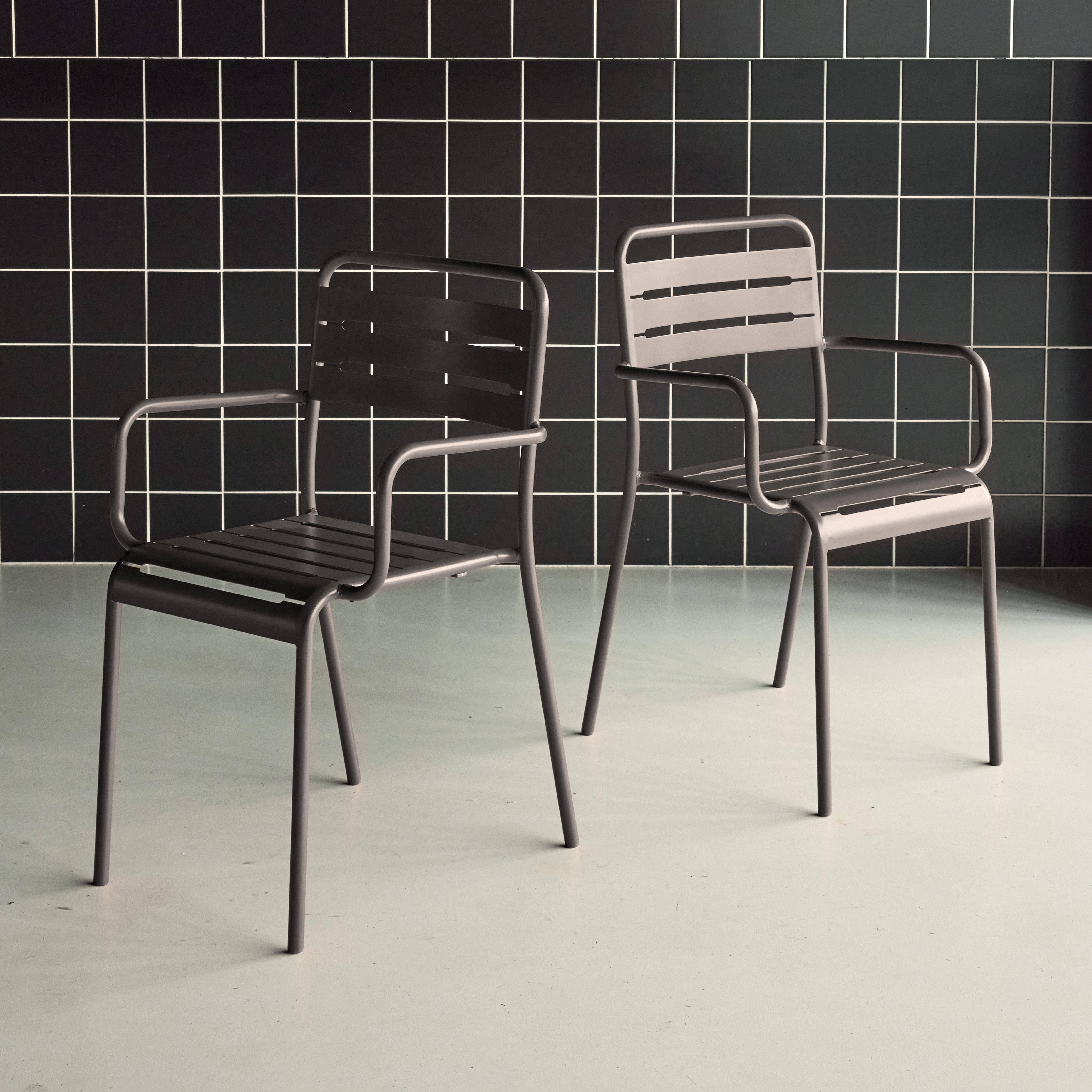 Set of 2 stackable steel garden armchairs, Anthracite | sweeek