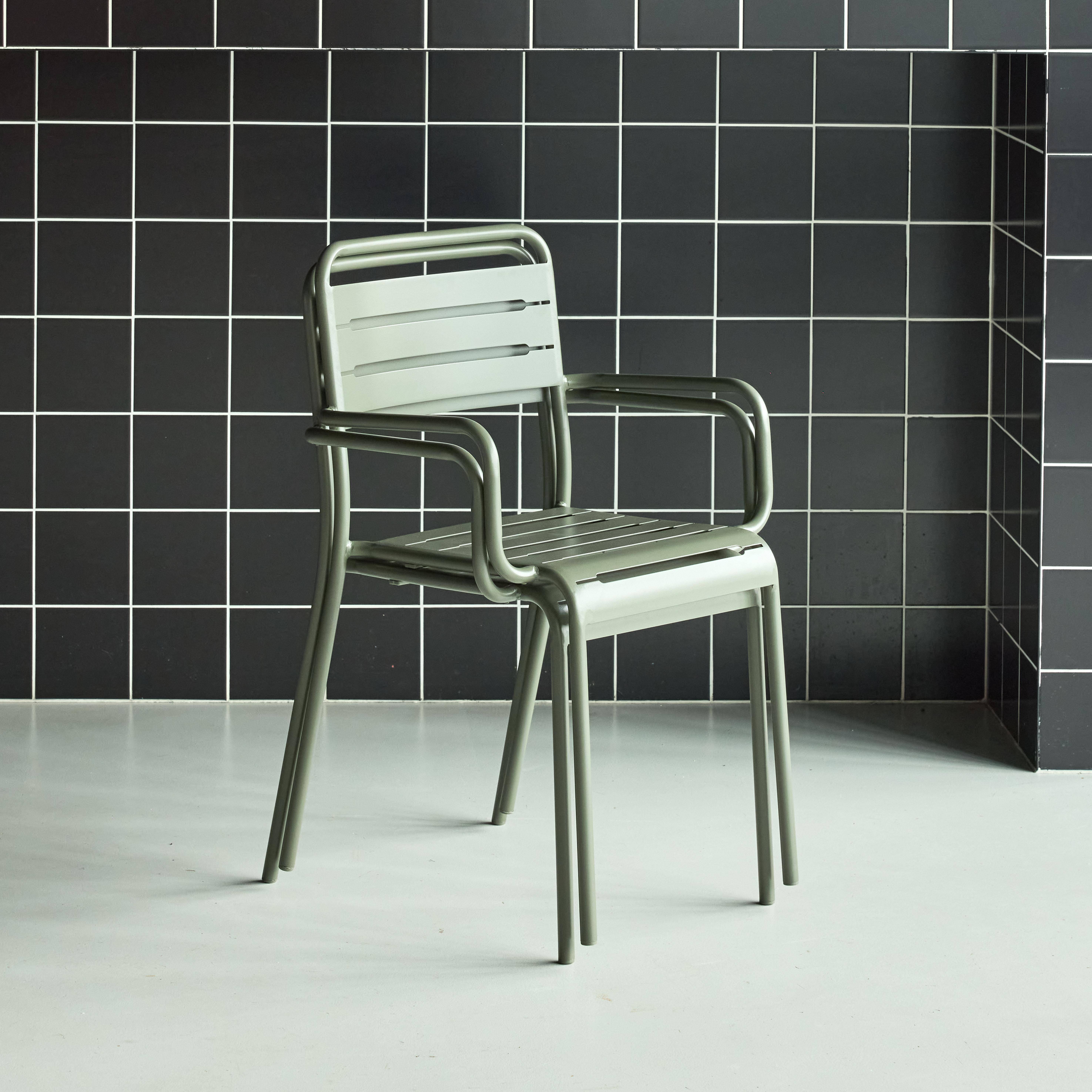 Lot de 2 fauteuils de jardin acier, 2 places, kaki, Amelia, L50.4 X P53 X H79.5cm ,sweeek,Photo2