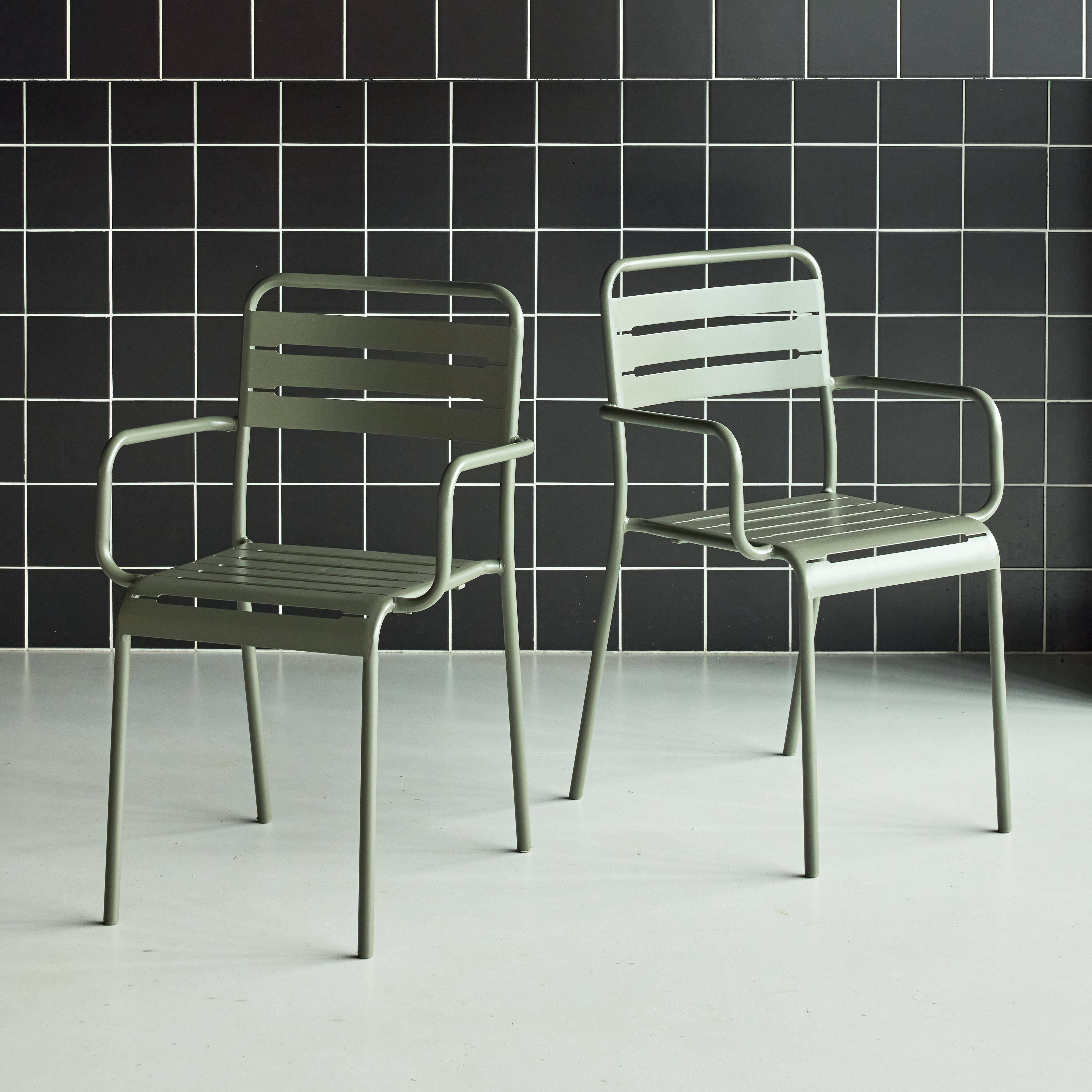 Lot de 2 fauteuils de jardin acier, 2 places, kaki, Amelia, L50.4 X P53 X H79.5cm  Photo1