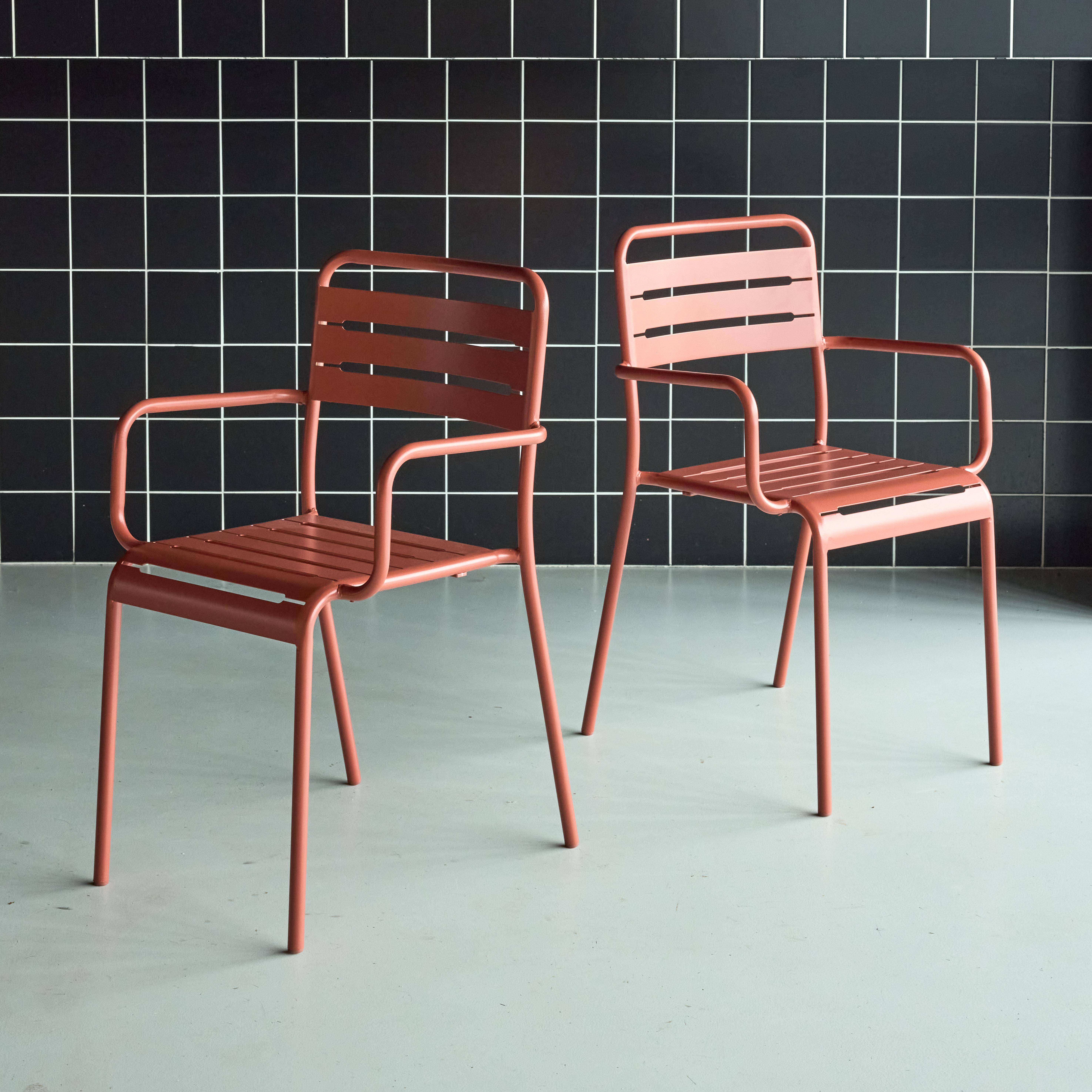 Lot de 2 fauteuils de jardin acier, 2 places, terracotta, Amelia, L50.4 X P53 X H79.5cm ,sweeek,Photo2