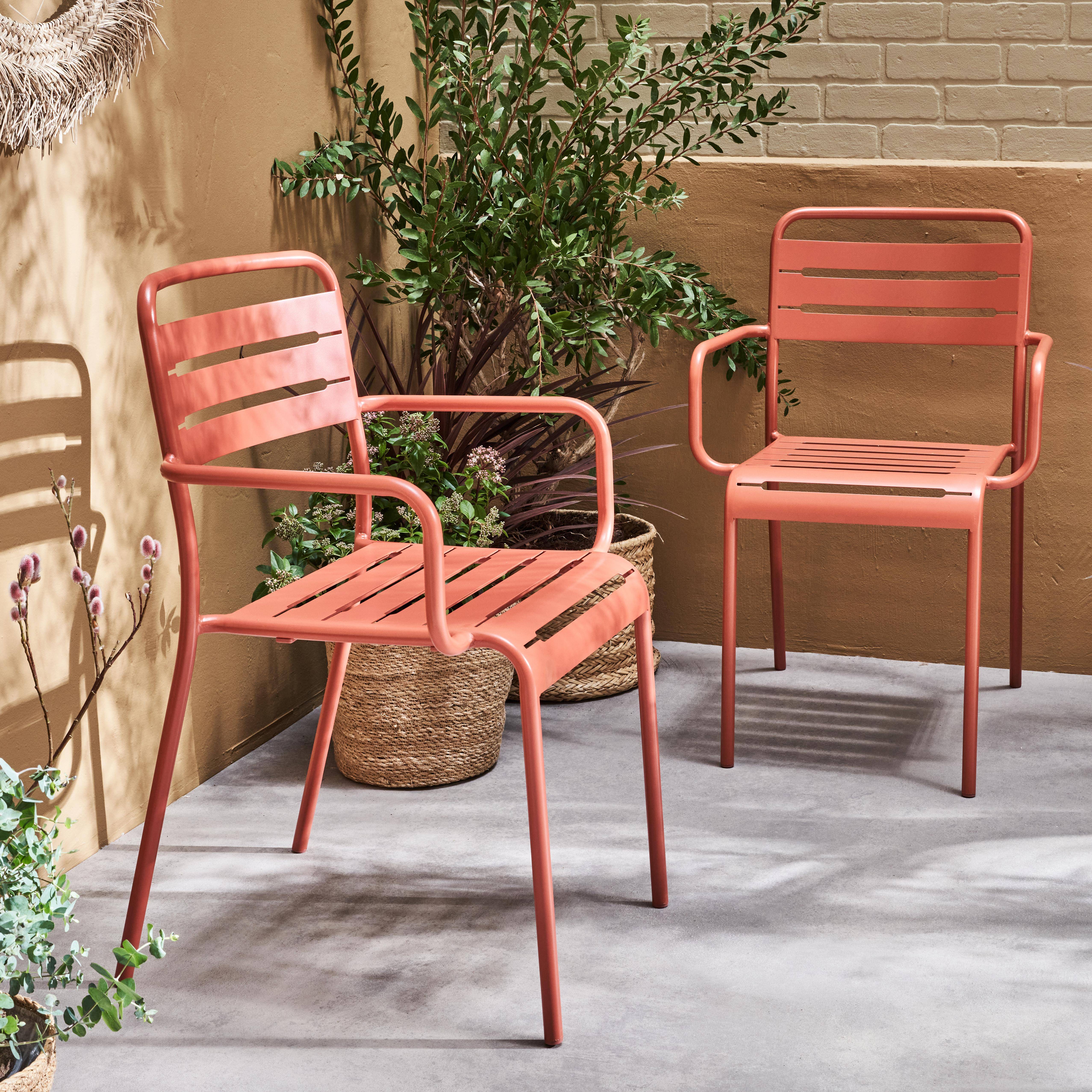 Lot de 2 fauteuils de jardin acier, 2 places, terracotta, Amelia, L50.4 X P53 X H79.5cm  Photo1