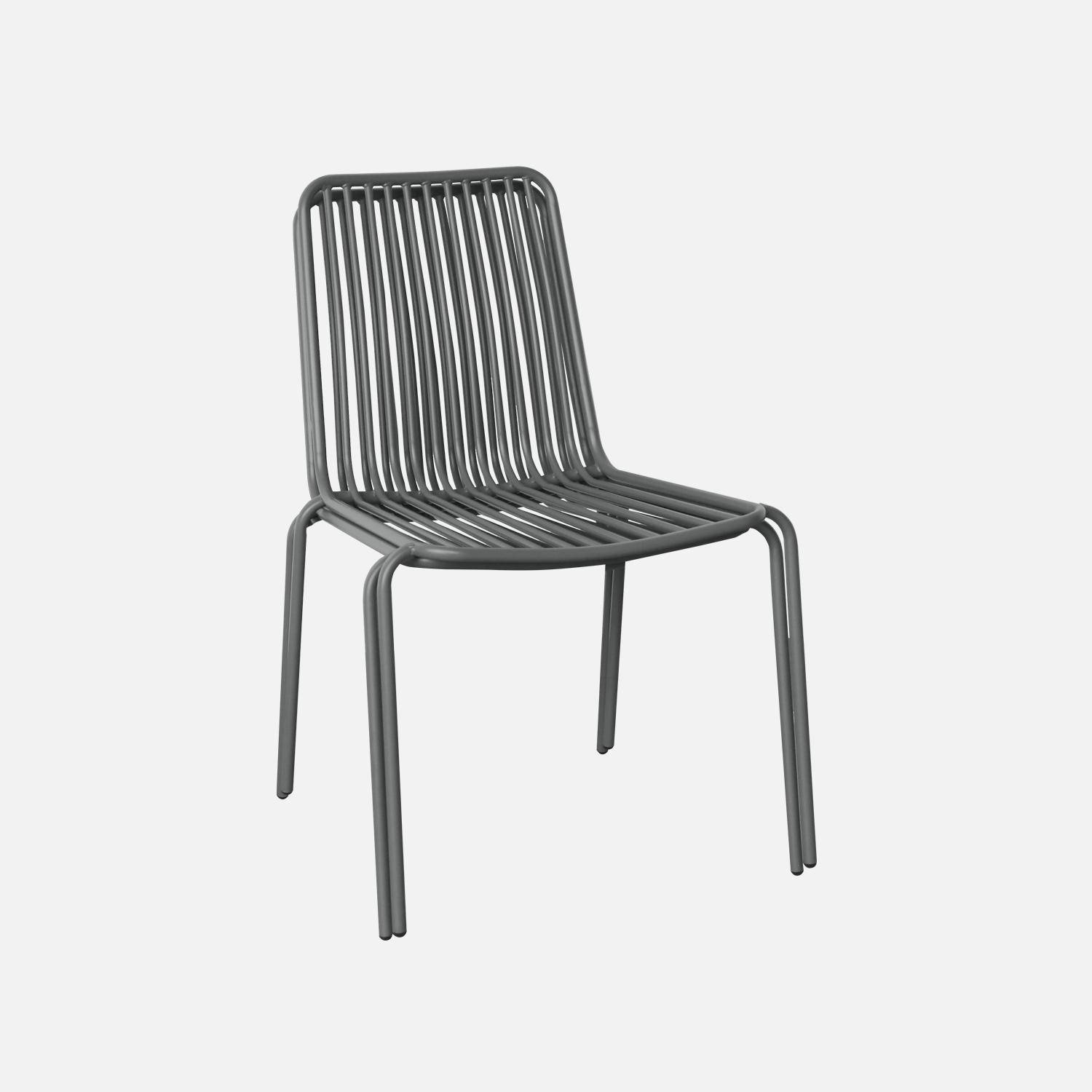Lot de 2 chaises de jardin en acier anthracite , empilables, design linéaire  Photo3