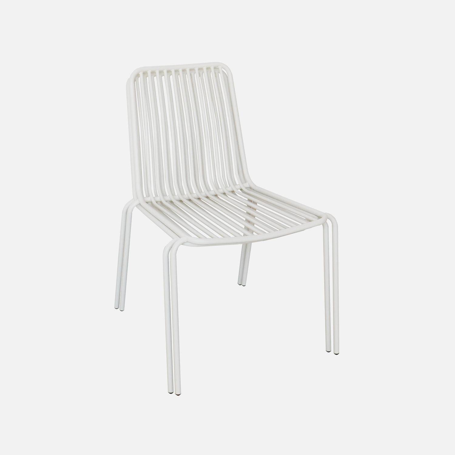 Lot de 2 chaises de jardin en acier blanc , empilables, design linéaire ,sweeek,Photo3