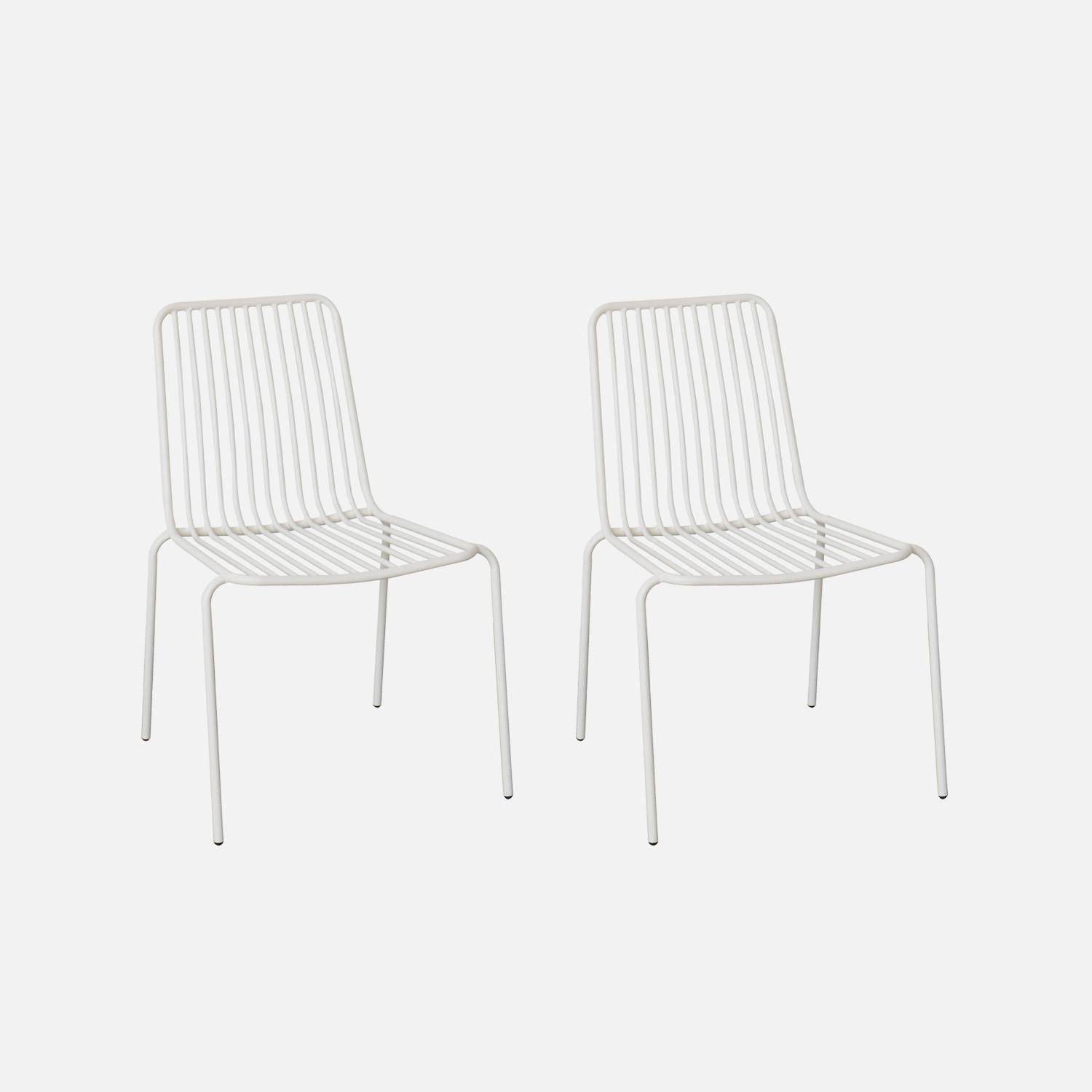 Lot de 2 chaises de jardin en acier blanc , empilables, design linéaire ,sweeek,Photo1