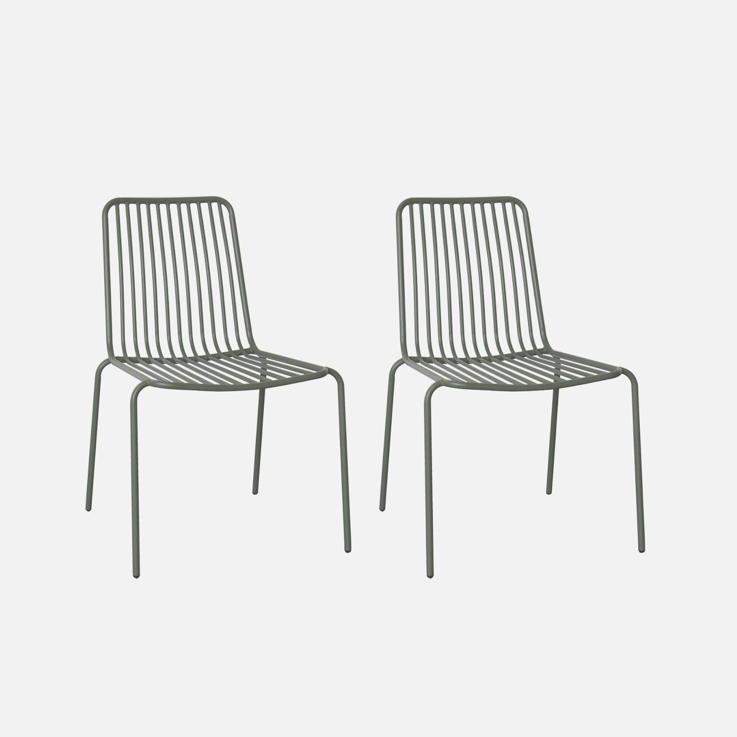 2er Set salbeigrüne stapelbare Gartenstühle aus Stahl I sweeek