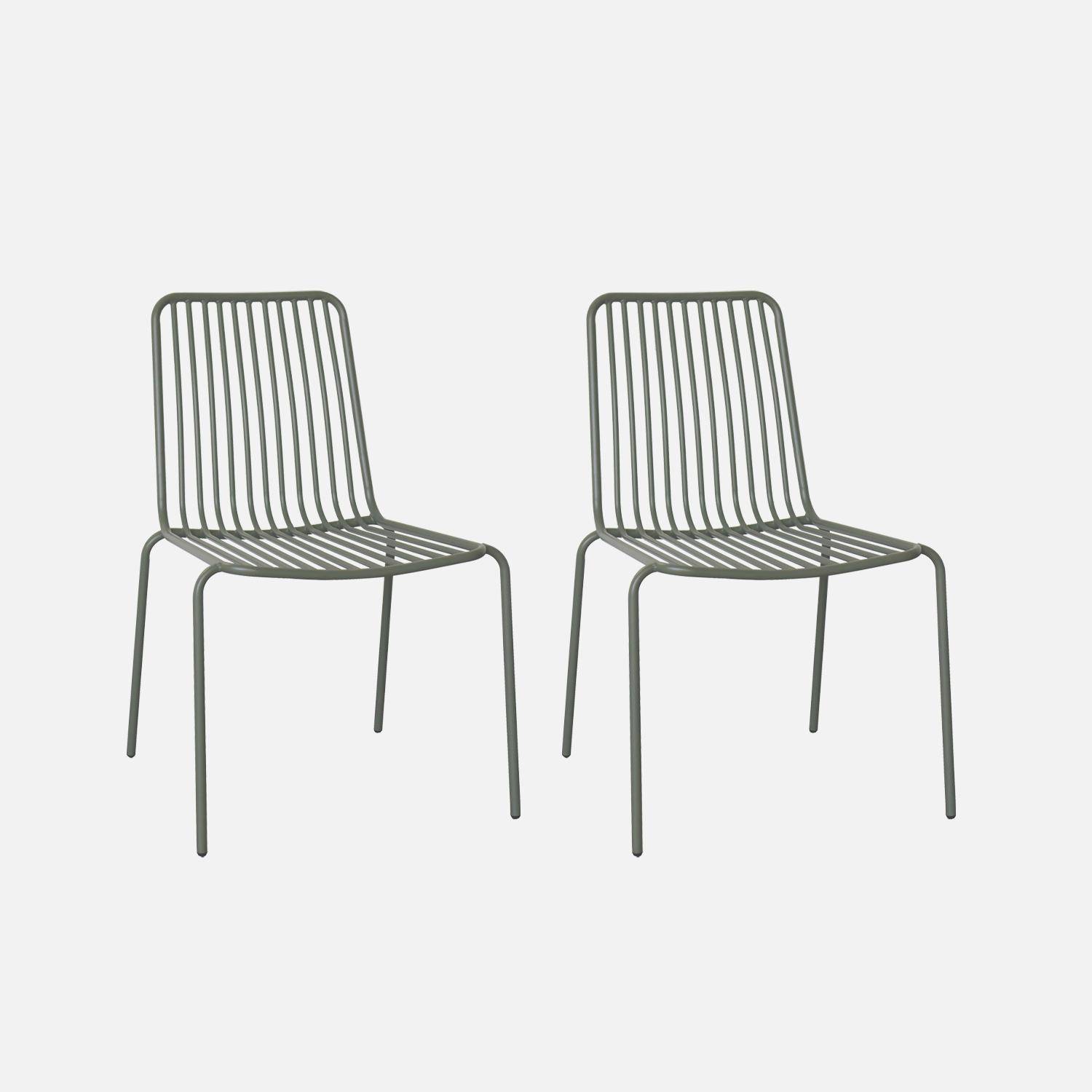 Lot de 2 chaises de jardin en acier savane, empilables, design linéaire ,sweeek,Photo1