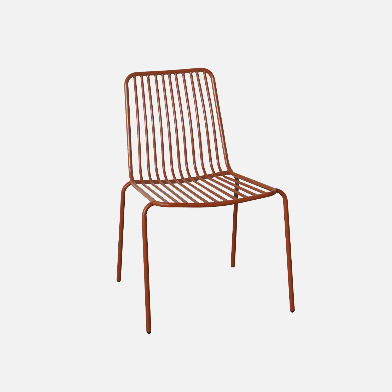 Juego de 2 sillas de jardín de acero terracota, apilables, diseño lineal,sweeek,Photo2