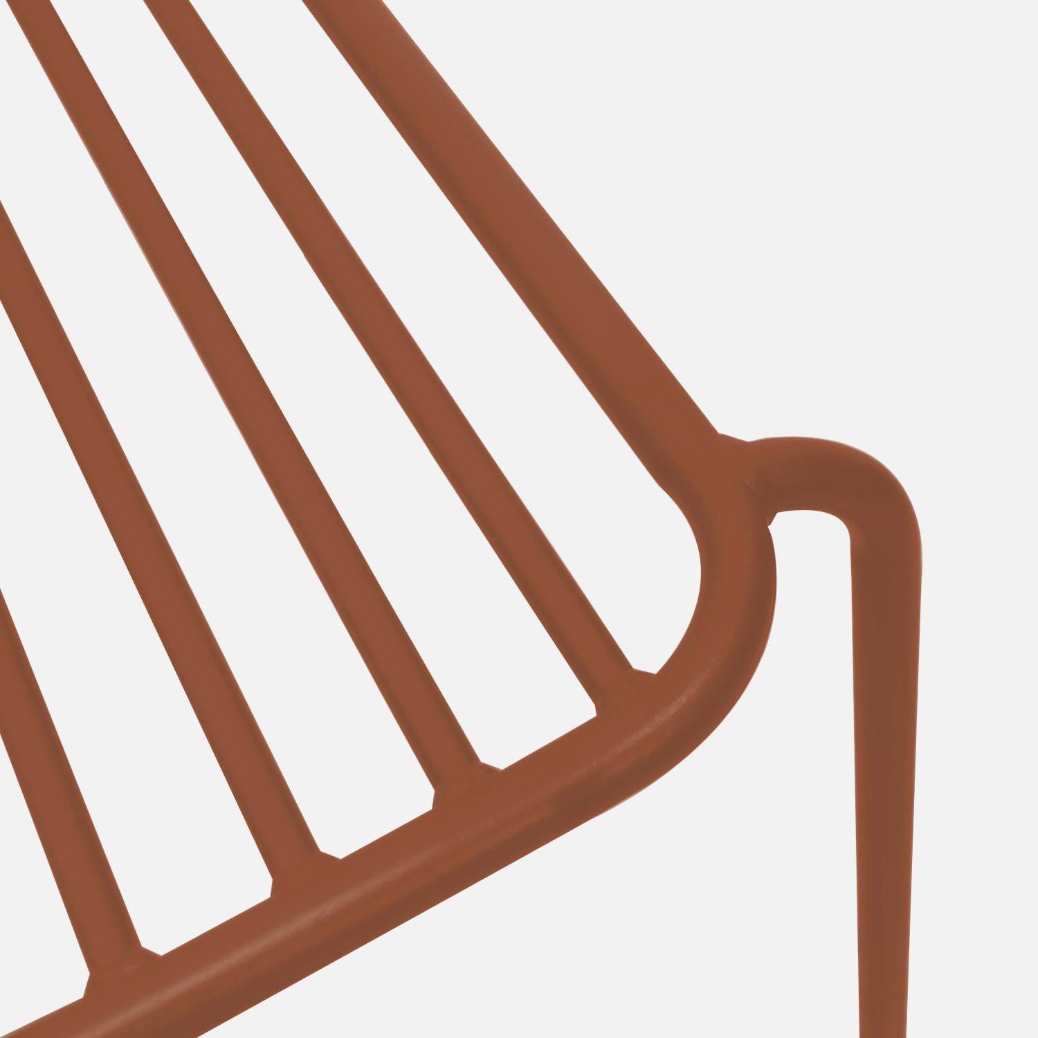 Juego de 2 sillas de jardín de acero terracota, apilables, diseño lineal,sweeek,Photo4