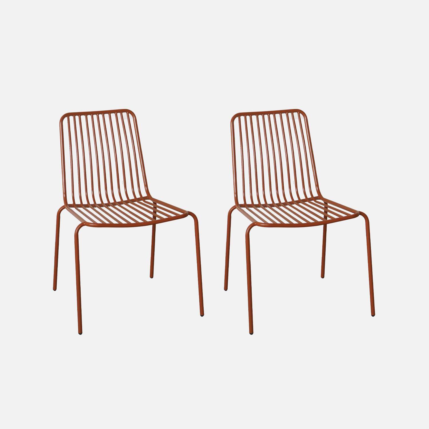 Juego de 2 sillas de jardín de acero terracota, apilables, diseño lineal Photo1