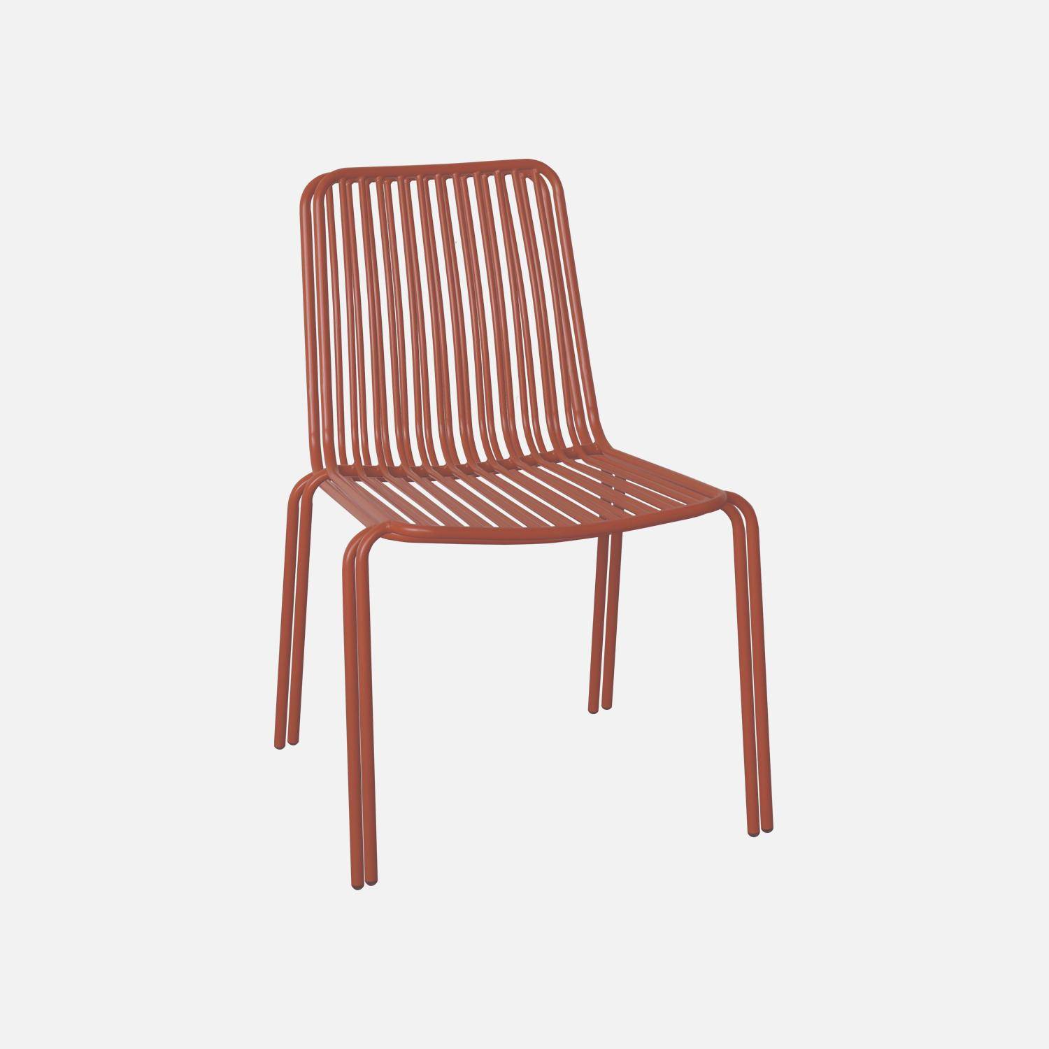 Juego de 2 sillas de jardín de acero terracota, apilables, diseño lineal Photo3