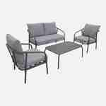 Set di mobili da giardino in metallo a 4 posti in antracite, cuscini grigi, design puro e arrotondato Photo1