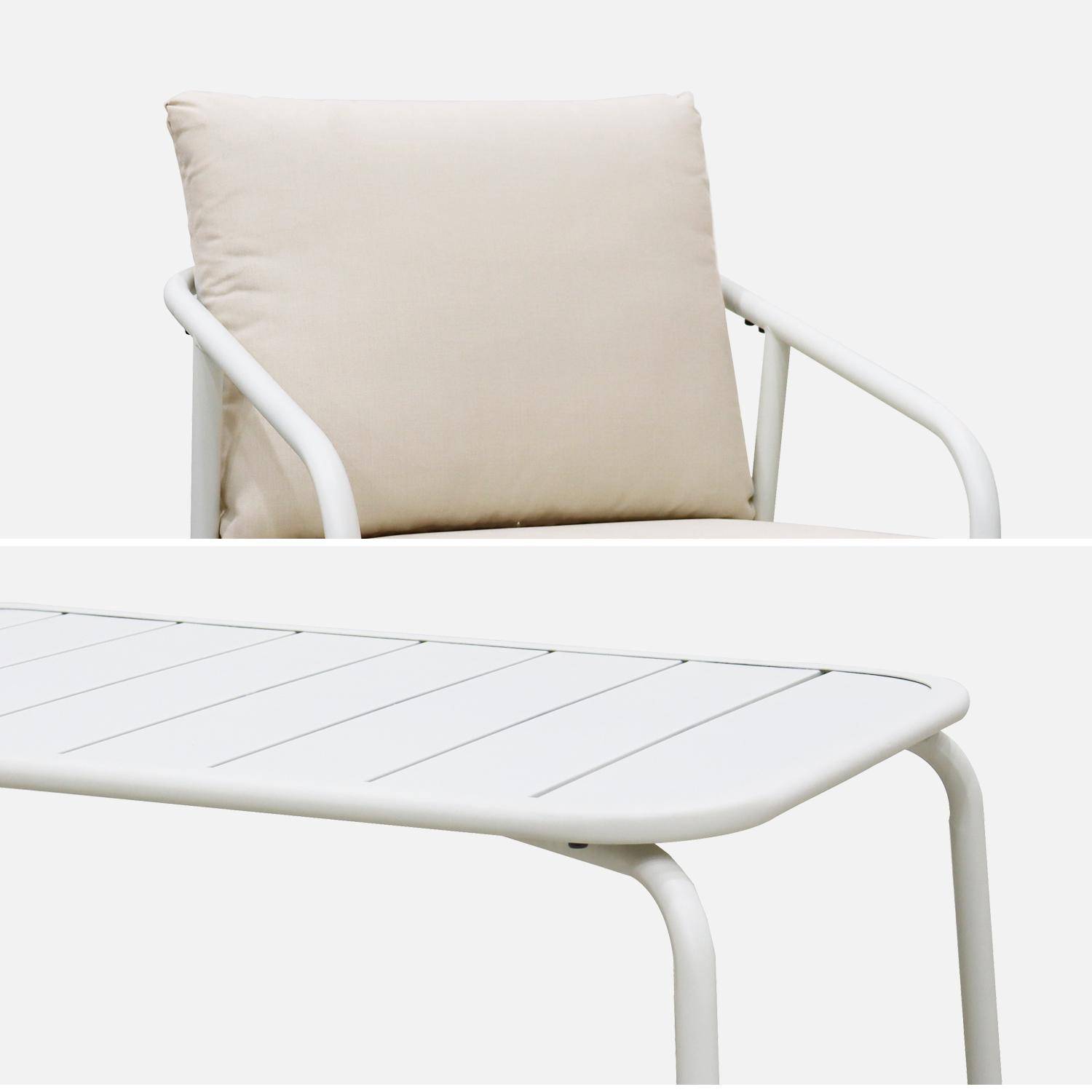 Gartenmöbelset aus Metall 4 Plätze, weiß mit beigefarbenen Kissen, 1 Sofa, 2 Sessel und 1 Tisch - Messina Photo5
