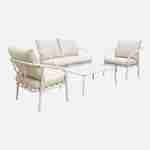 Gartenmöbelset aus Metall 4 Plätze, weiß mit beigefarbenen Kissen, 1 Sofa, 2 Sessel und 1 Tisch - Messina Photo3