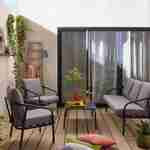 Salon de jardin en acier, structure anthracite, coussins gris, 5 places Photo1