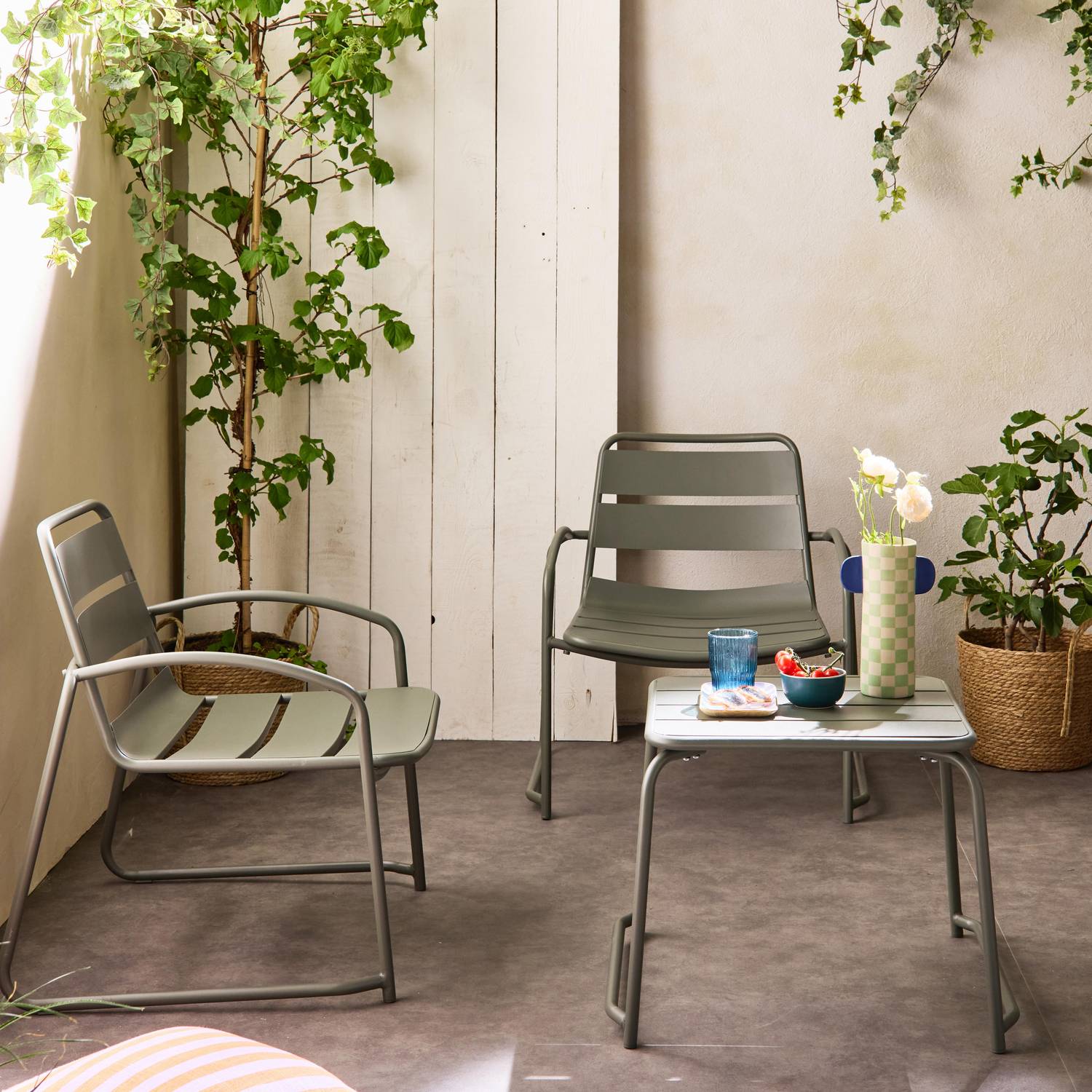 Set de jardin relax savane Suzana, 2 chaises 1 table d'appoint en acier Photo2