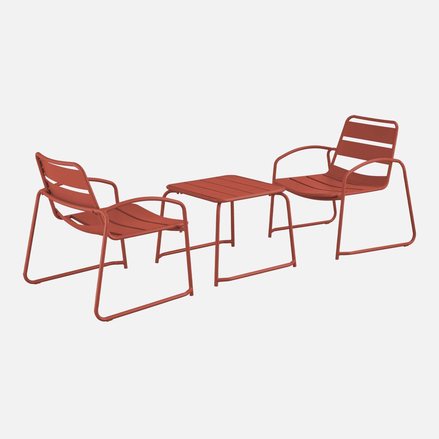 Set de jardin relax terracotta Suzana, 2 chaises 1 table d'appoint en acier Photo3