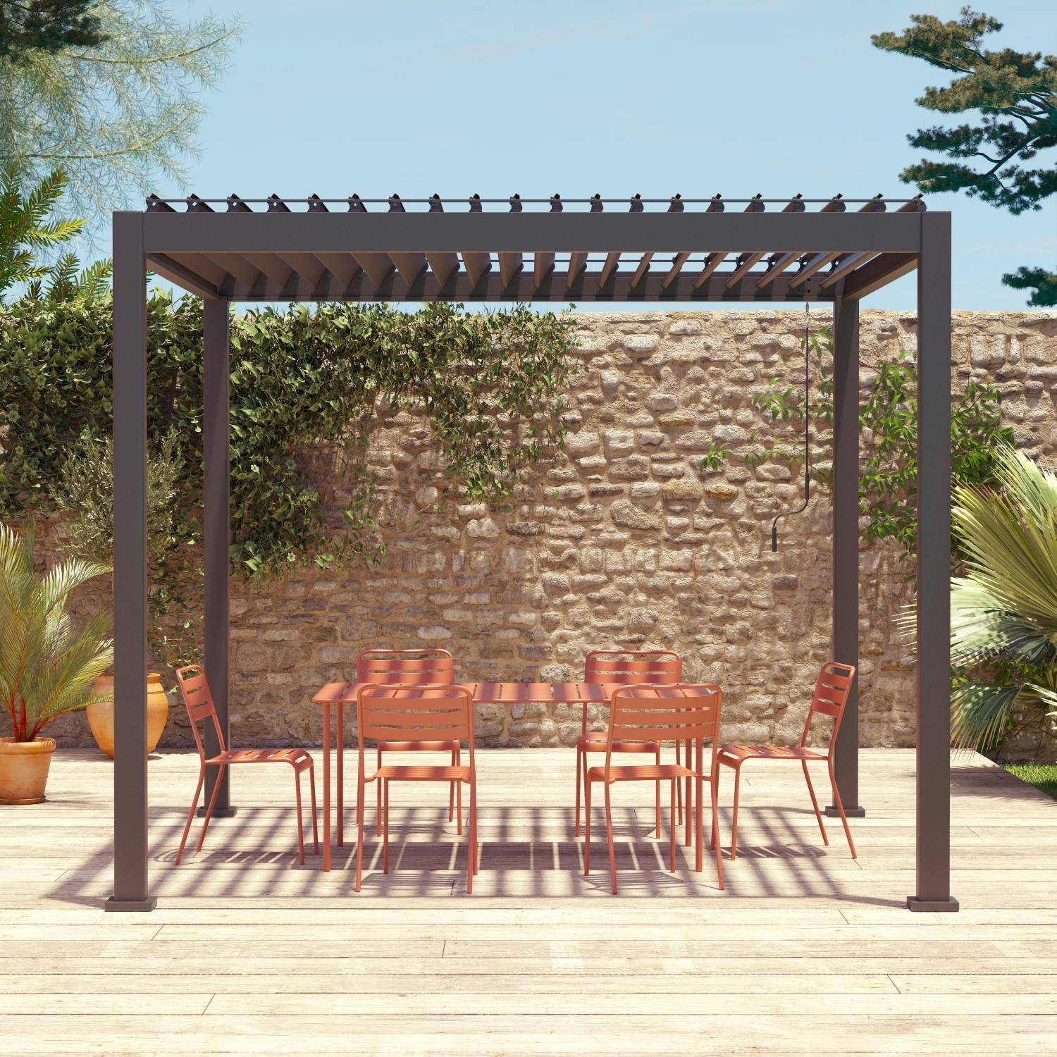 Pergola met lamellendak, aluminium antraciet, Triomphe 3x3 m verstelbare lamellen,sweeek,Photo1