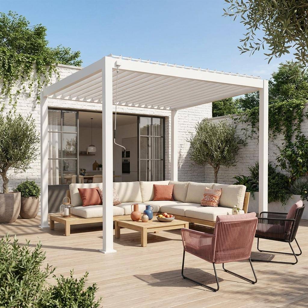 Pérgola bioclimática em alumínio 3x3m com lâminas ajustáveis Branco - 301x301x250 cm Photo1