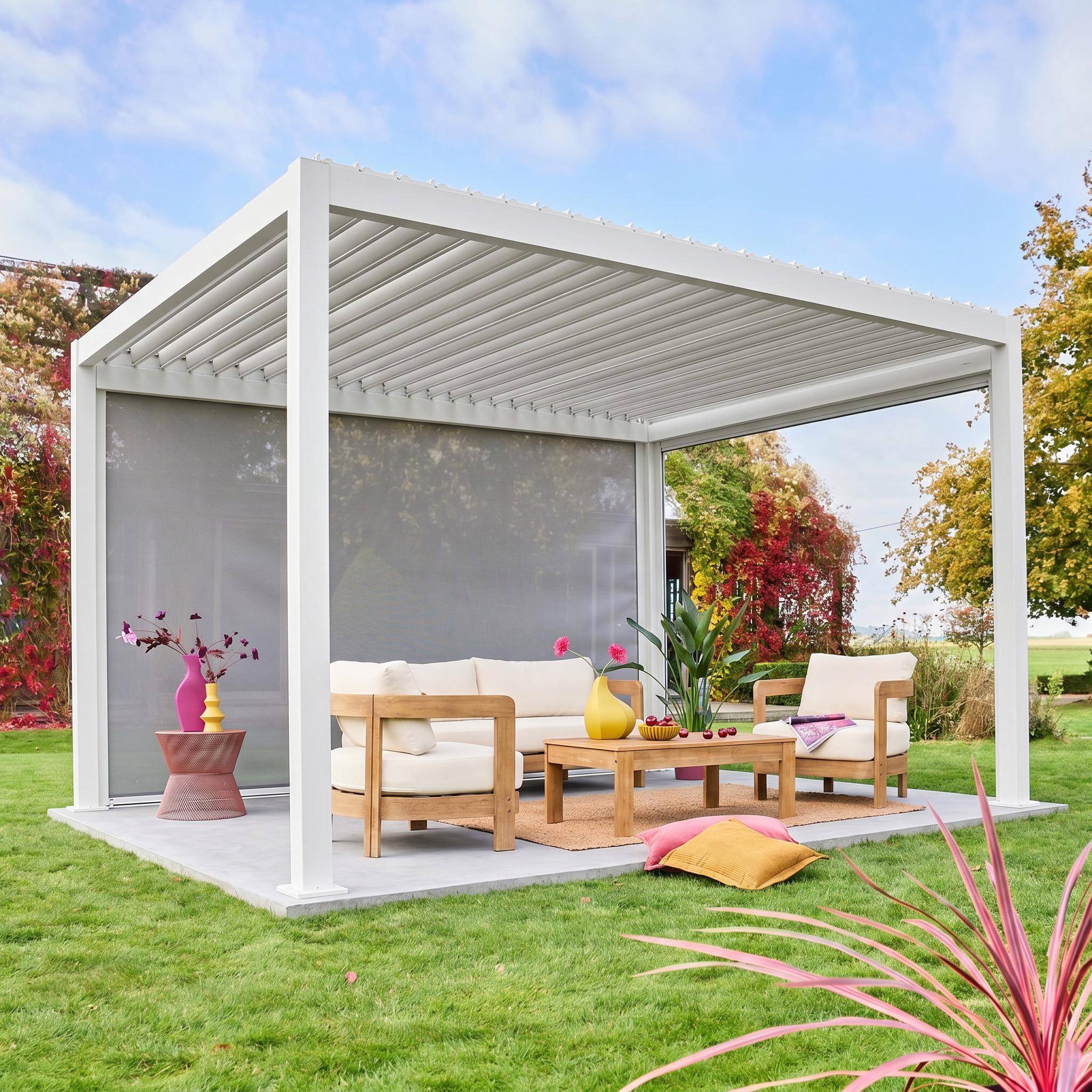 Store blanc pour pergola bioclimatique – Triomphe – 3x4 m, aluminium et textilène Photo1